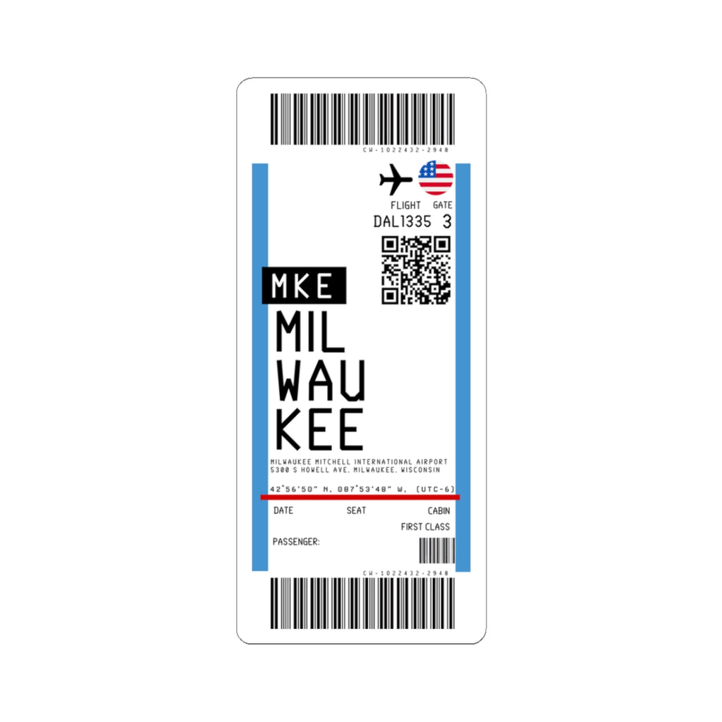 Milwaukee Mitchell International Airport (MKE) Boarding Pass Sticker — Travel Luggage Decal