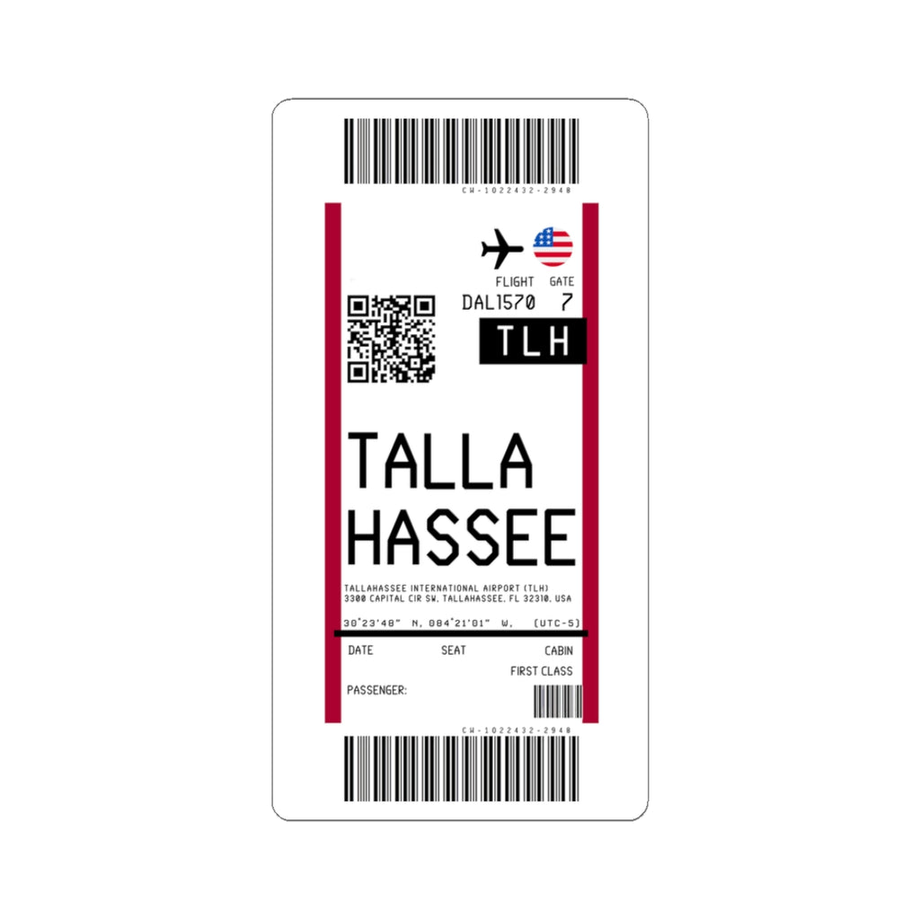 Tallahassee International Airport (TLH) Boarding Pass Sticker — Travel Luggage Decal