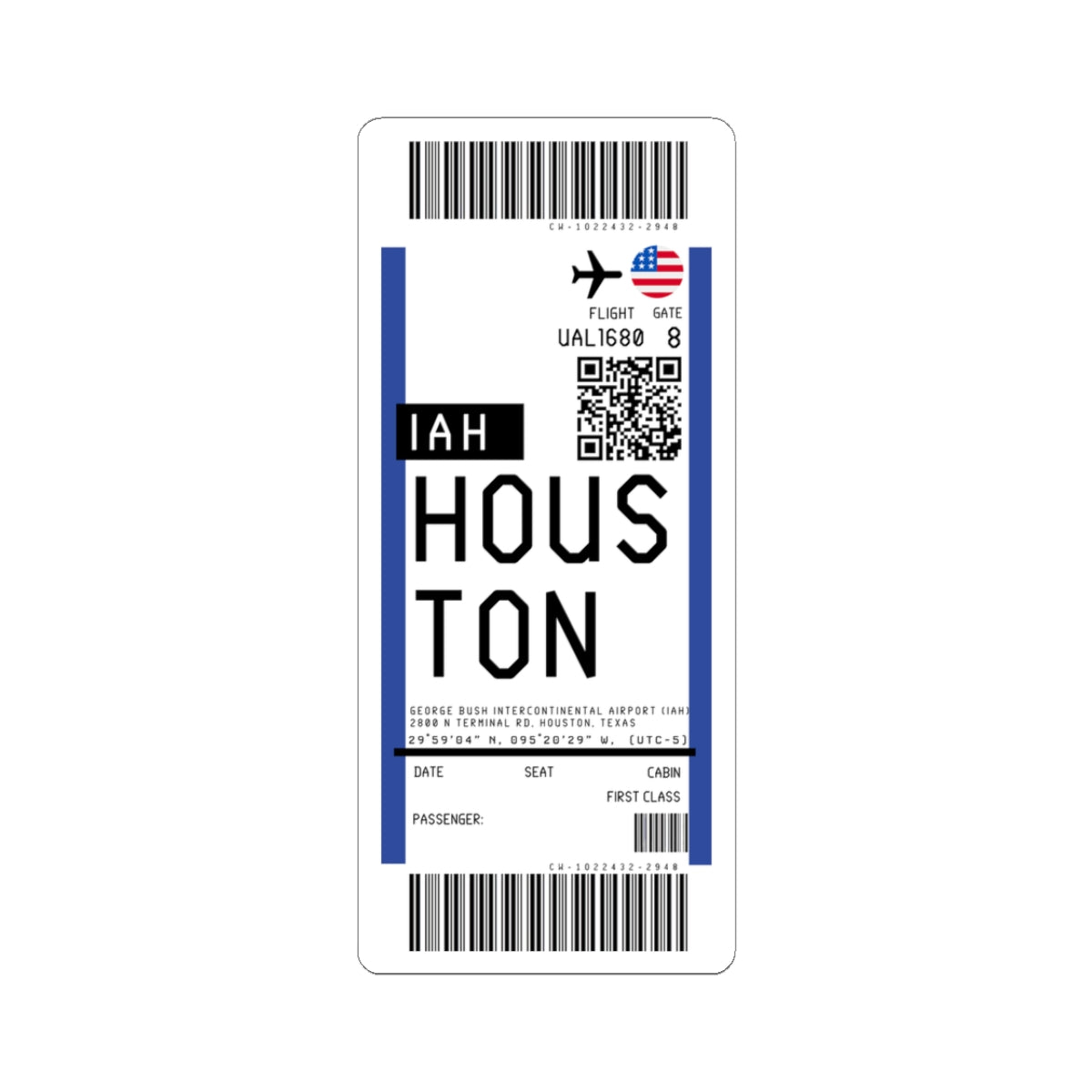 George Bush Intercontinental Airport (IAH) Boarding Pass Sticker — Travel Luggage Decal
