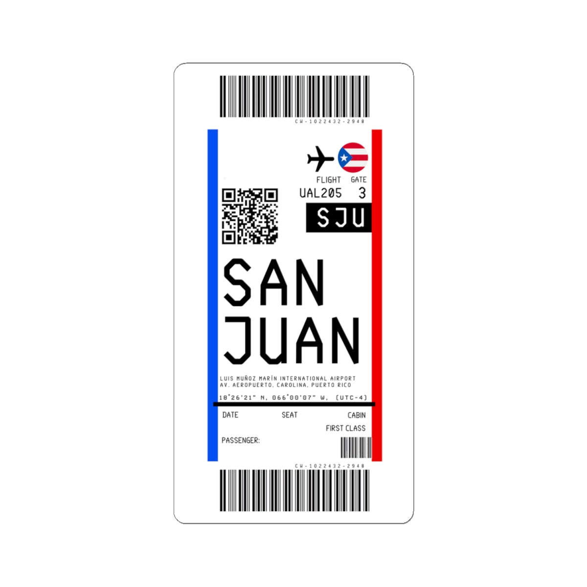 Luis Munoz Marin International Airport (SJU) Boarding Pass Sticker — Travel Luggage Decal
