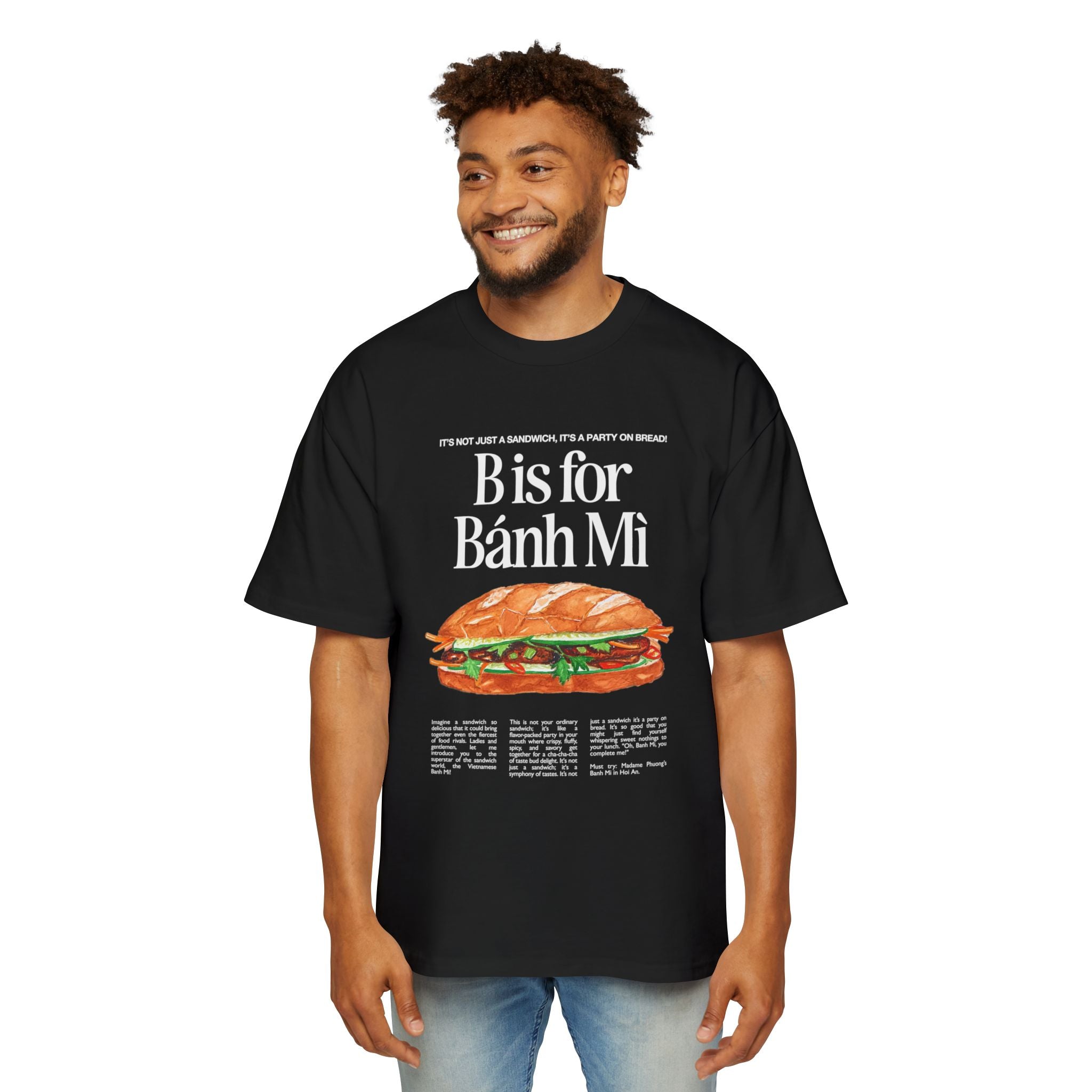 B is for Banh Mi — Vietnamese Cuisine Graphic Oversized Black T-Shirt