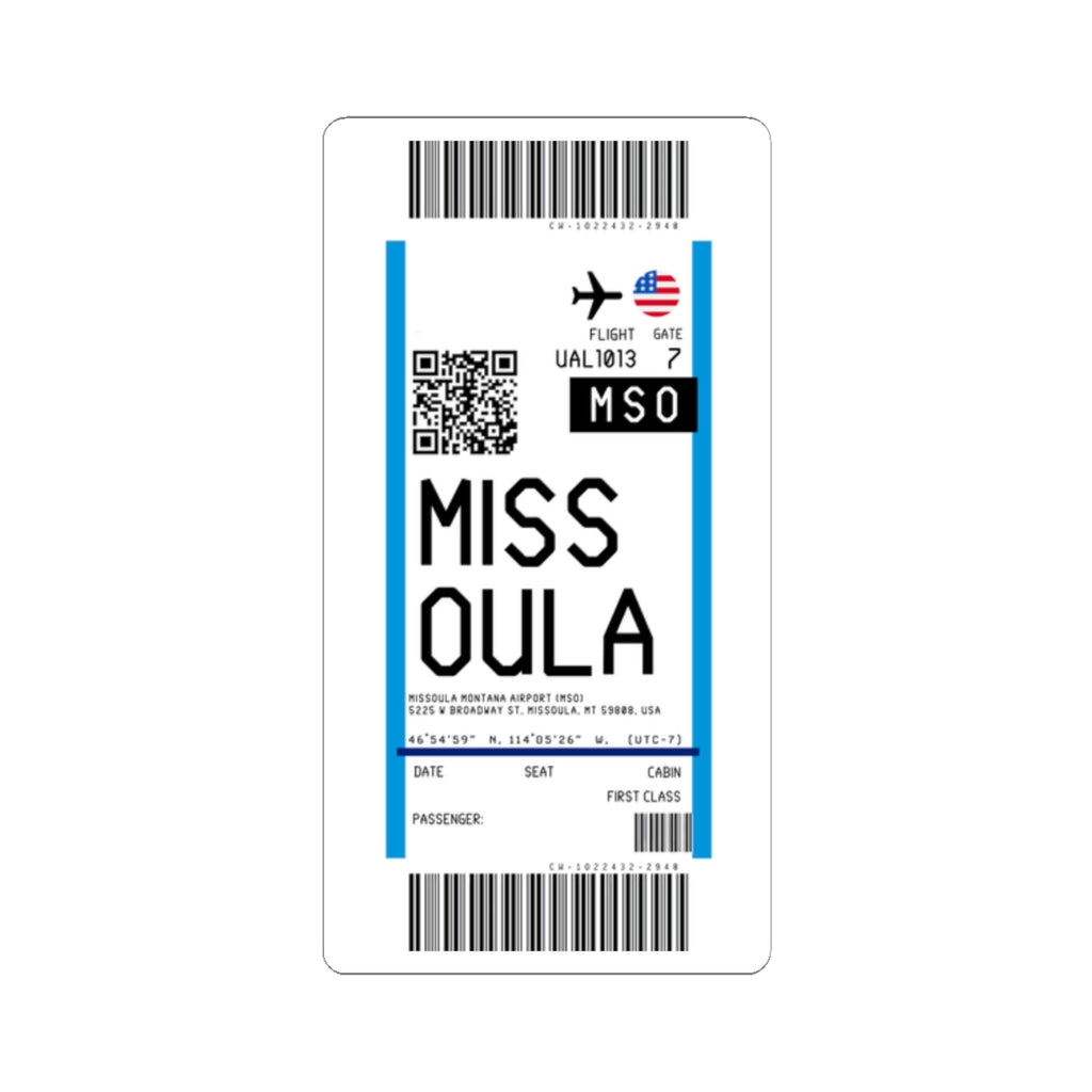 Missoula Montana Airport (MSO) Boarding Pass Sticker — Travel Luggage Decal