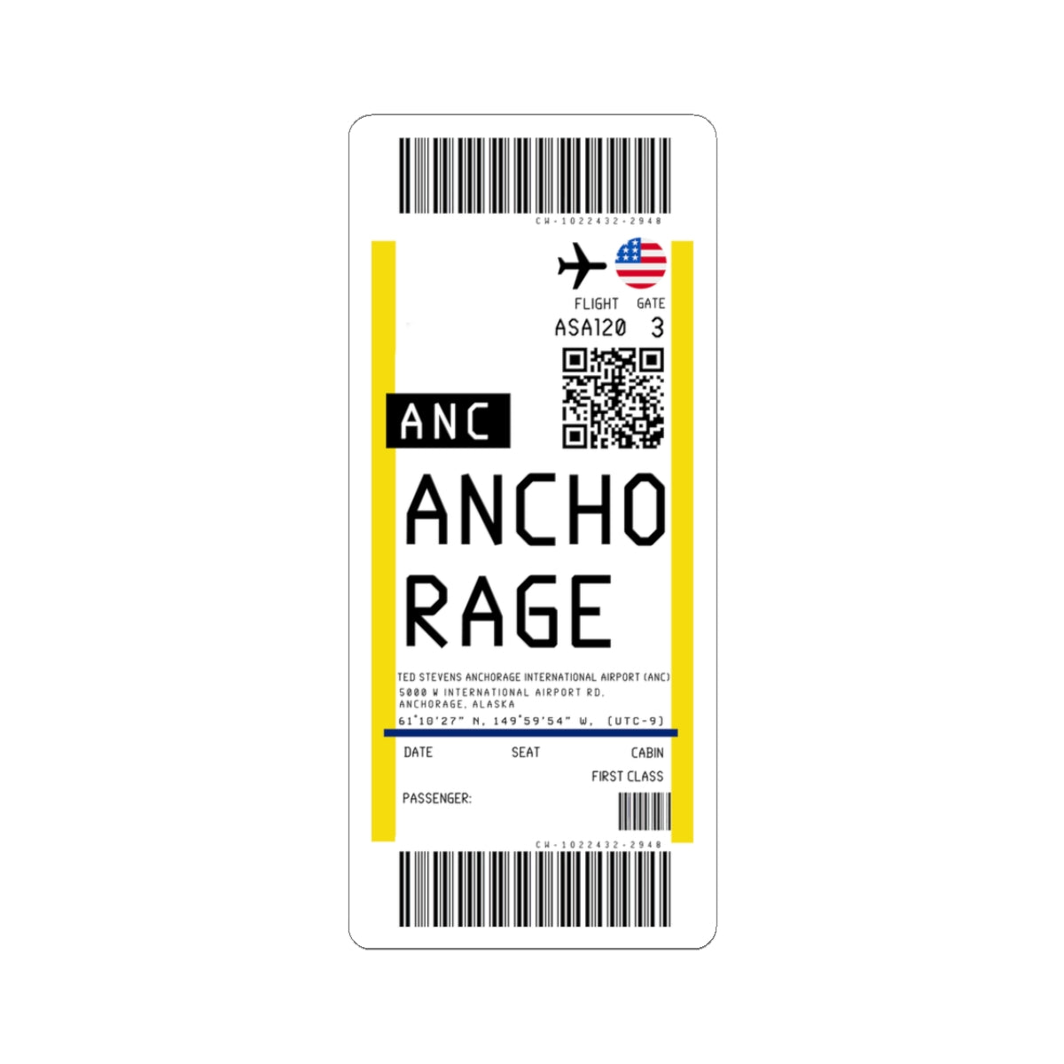 Ted Stevens Anchorage International Airport (ANC) Boarding Pass Sticker — Travel Luggage Decal