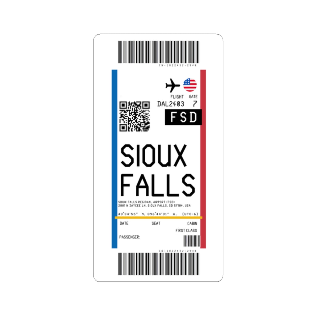 Sioux Falls Regional Airport (FSD) Boarding Pass Sticker — Travel Luggage Decal