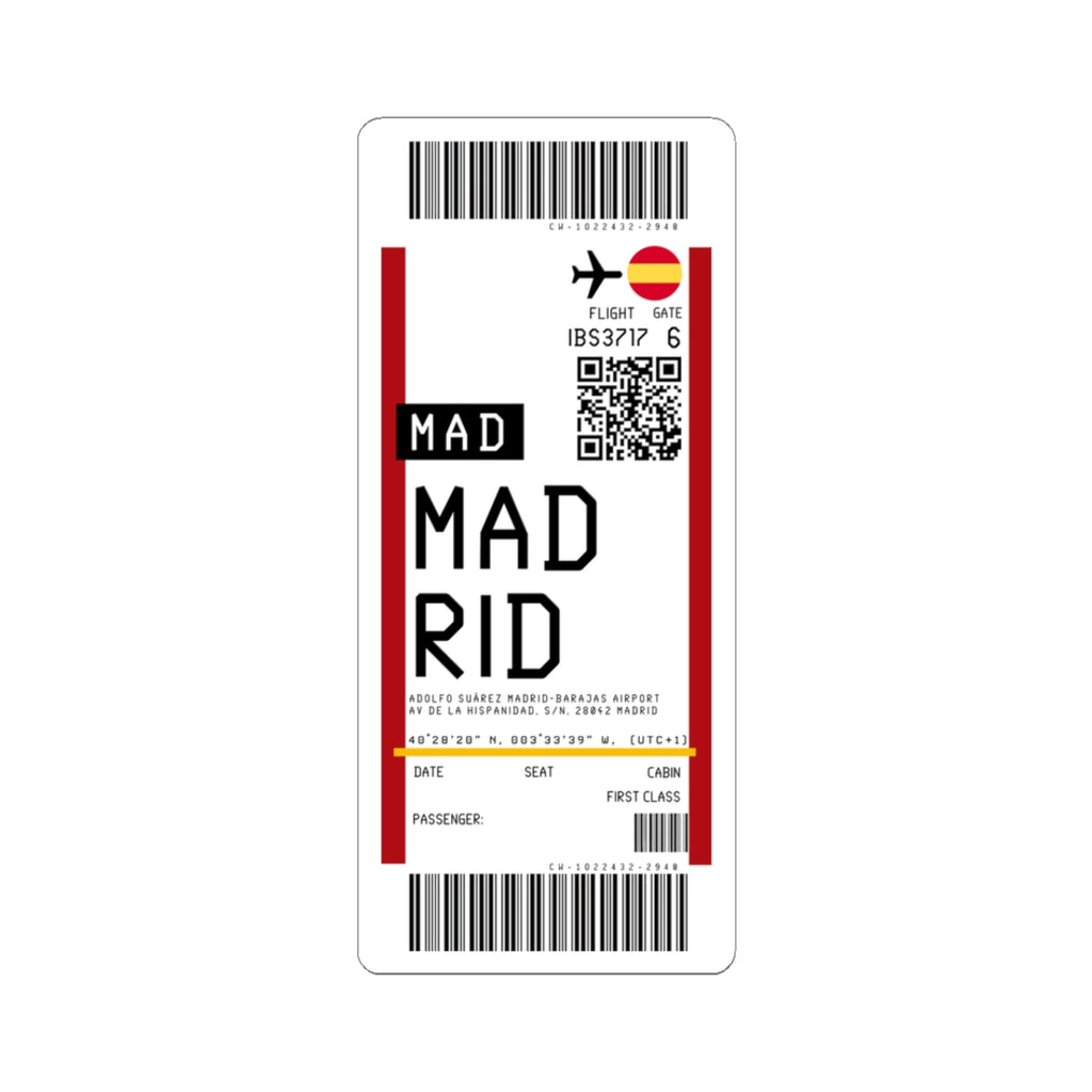 Adolfo Suárez Madrid–Barajas Airport (MAD) Boarding Pass Sticker — Travel Luggage Decal