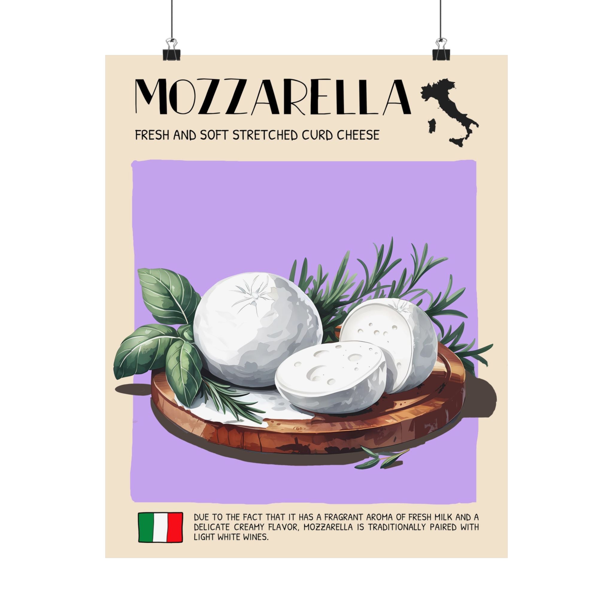 Mozzarella Cheese Poster — Kitchen Art Vertical Matte Print