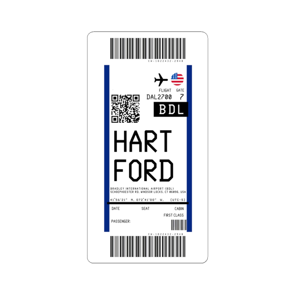 Bradley International Airport  (BDL) Boarding Pass Sticker — Travel Luggage Decal