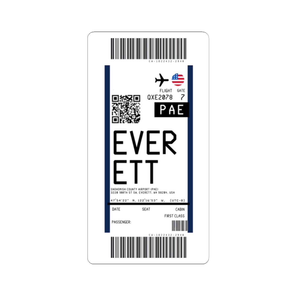 Paine Field International Airport (PAE) Boarding Pass Sticker — Travel Luggage Decal