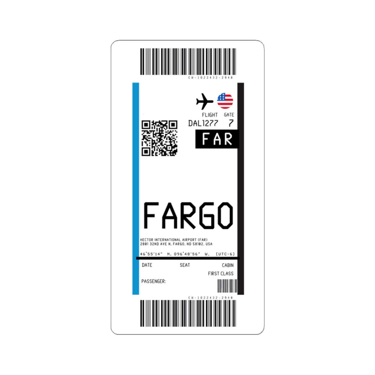 Hector International Airport (FAR) Boarding Pass Sticker — Travel Luggage Decal