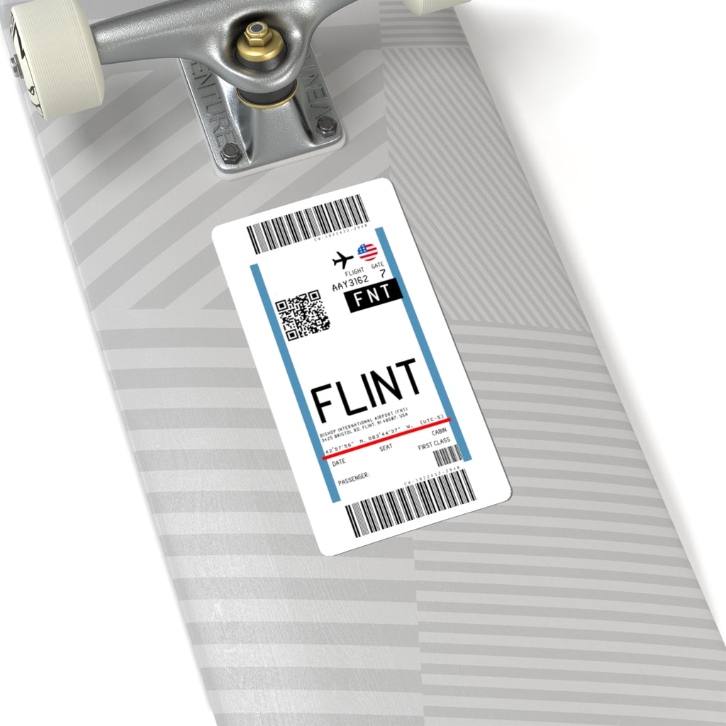 Bishop International Airport (FNT) Boarding Pass Sticker — Travel Luggage Decal