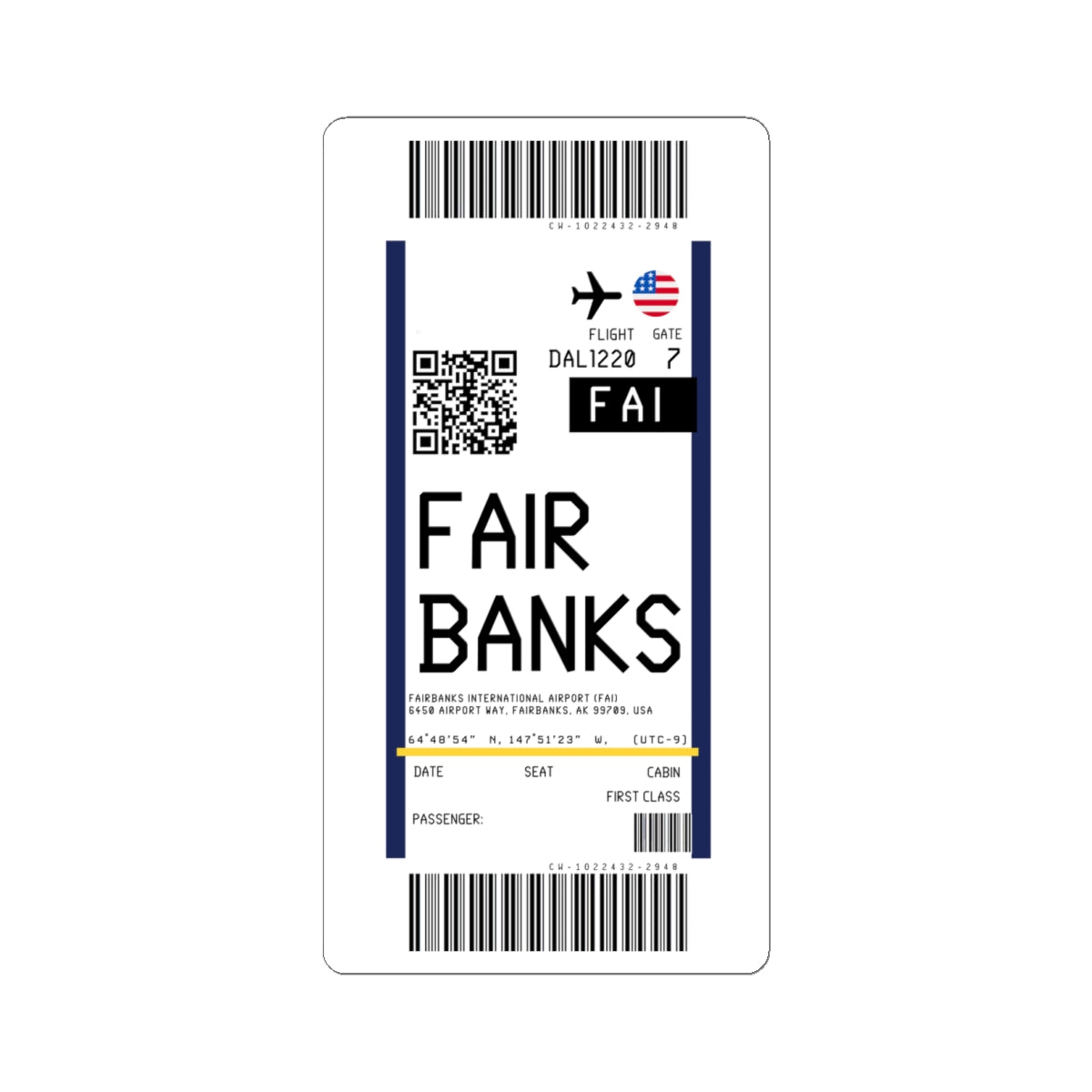 Fairbanks International Airport (FAI) Boarding Pass Sticker — Travel Luggage Decal