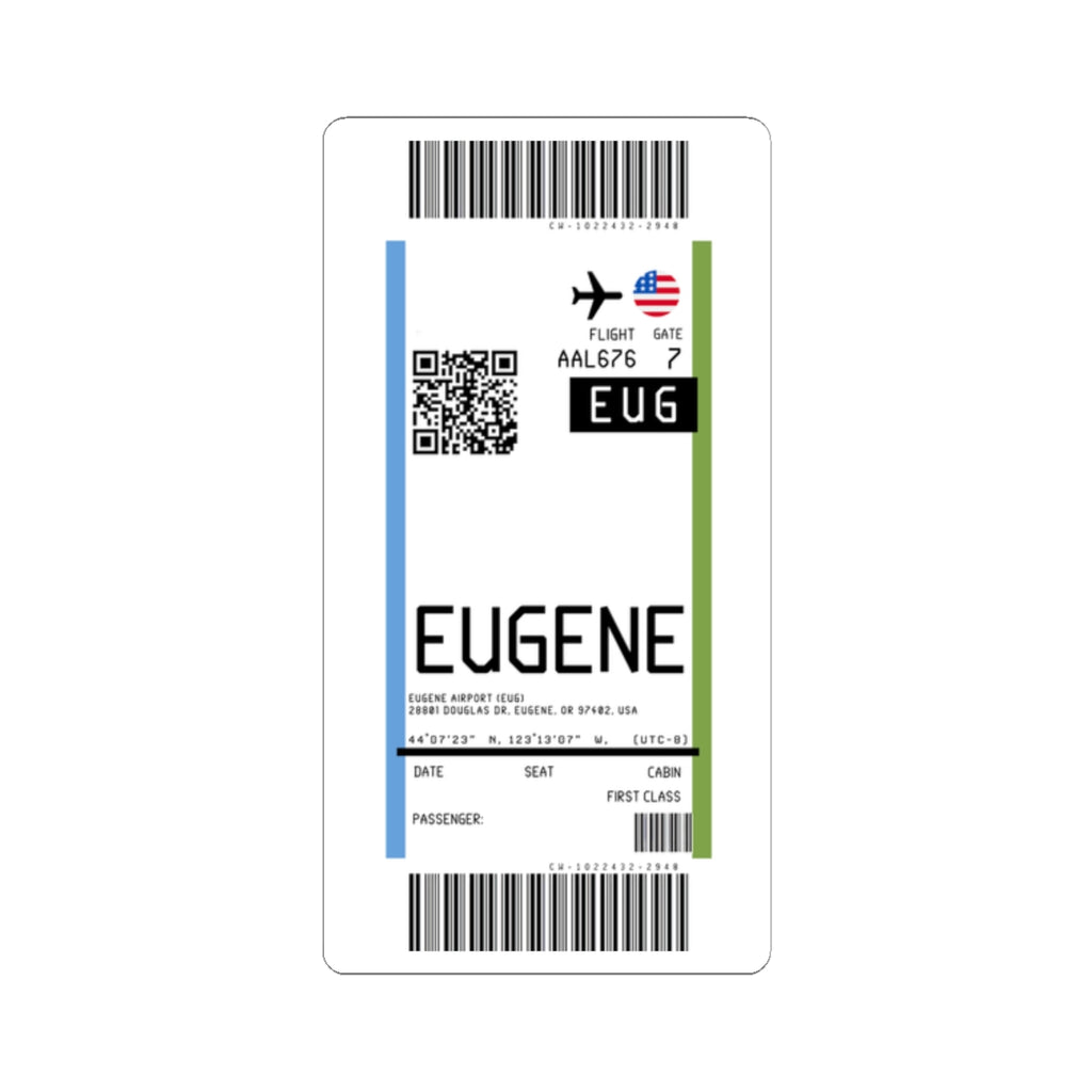 Eugene Airport (EUG) Boarding Pass Sticker — Travel Luggage Decal