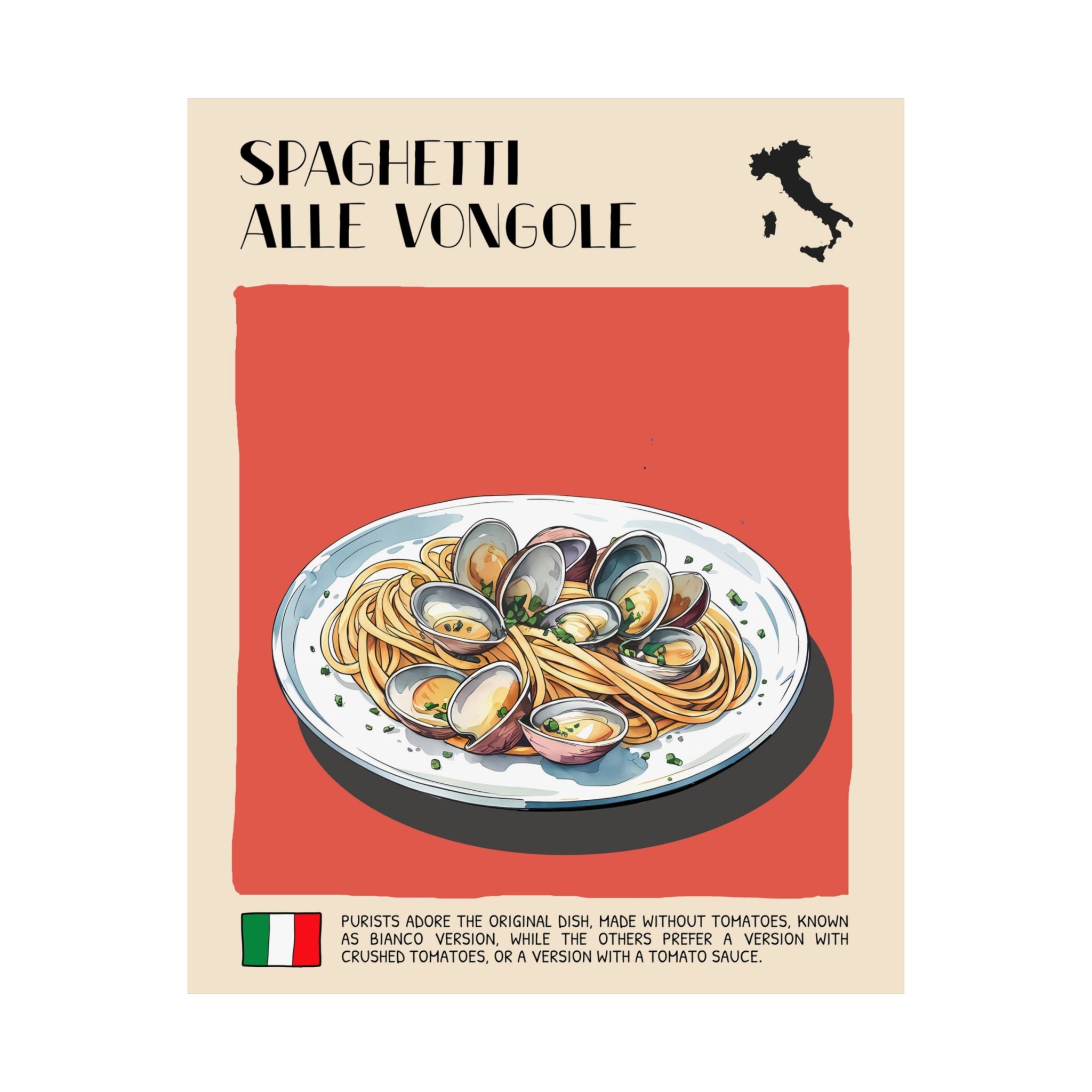 Spaghetti Alle Vongole Poster —  Kitchen Art Vertical Matte Print