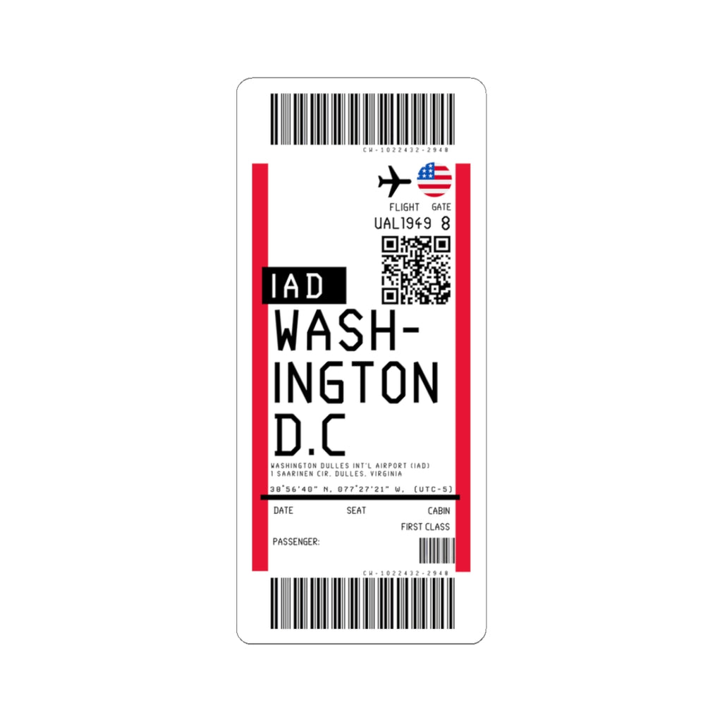 Washington Dulles International Airport (IAD) Boarding Pass Sticker — Travel Luggage Decal