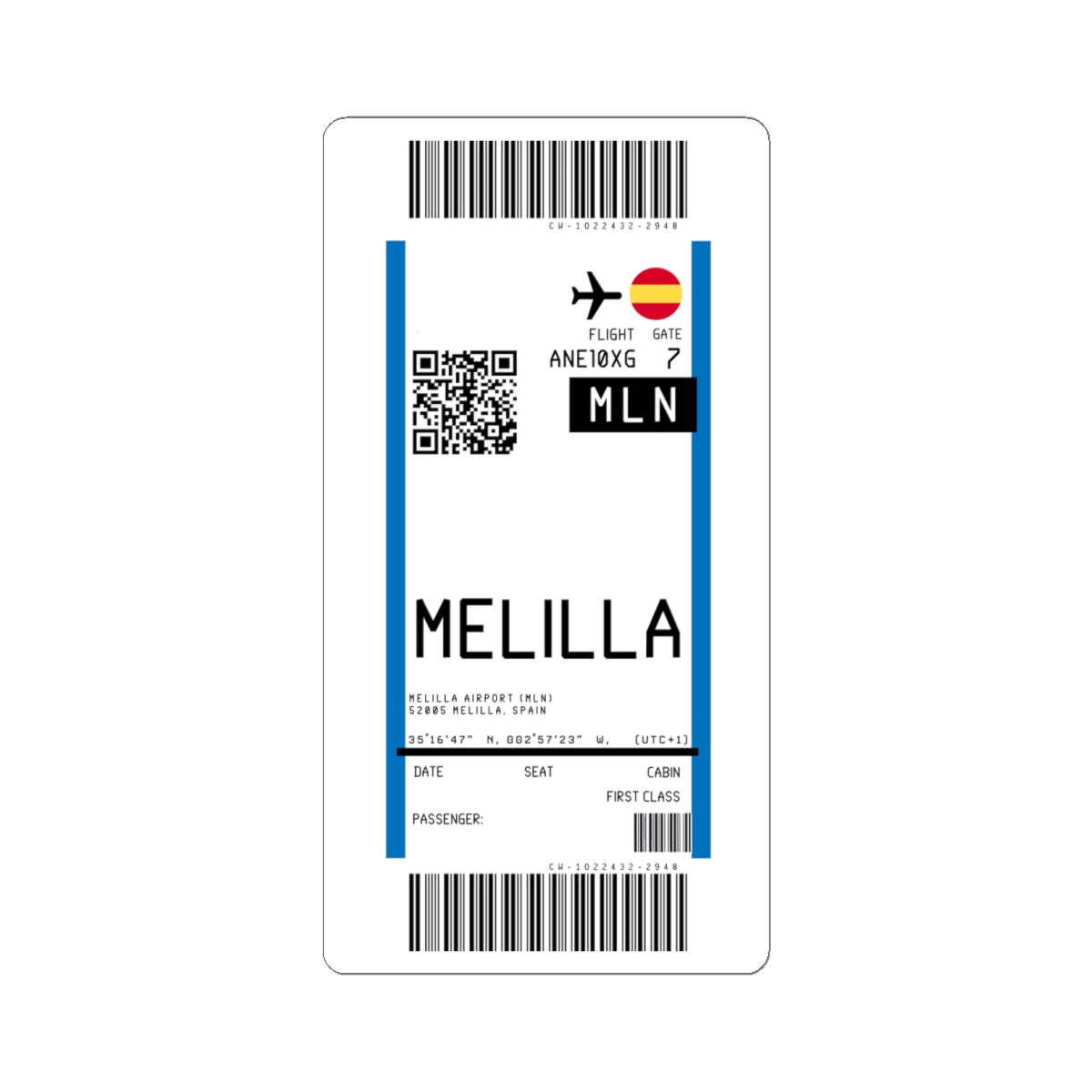 Melilla Airport (MLN) Boarding Pass Sticker — Travel Luggage Decal