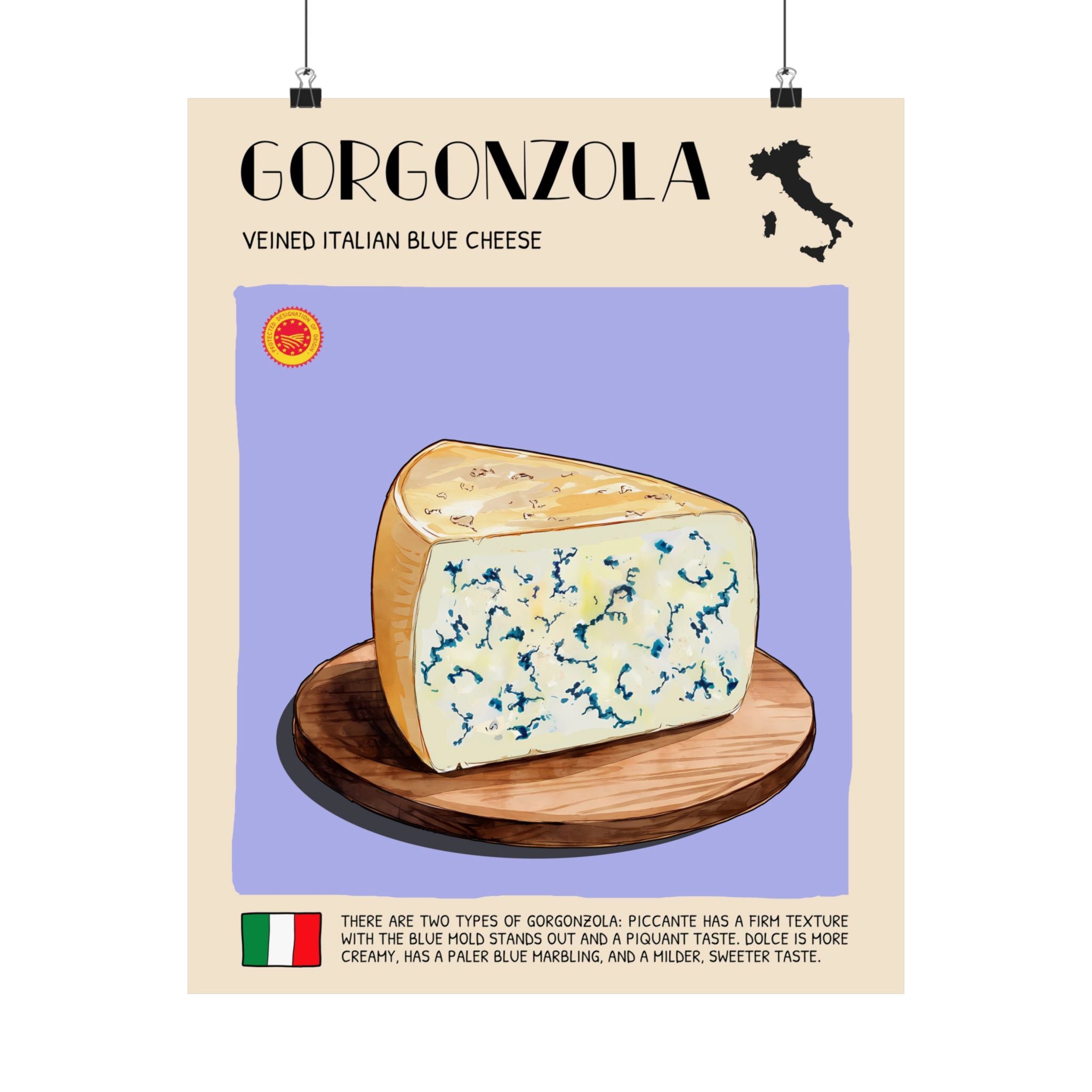 Gorgonzola Cheese Poster — Kitchen Art Vertical Matte Print