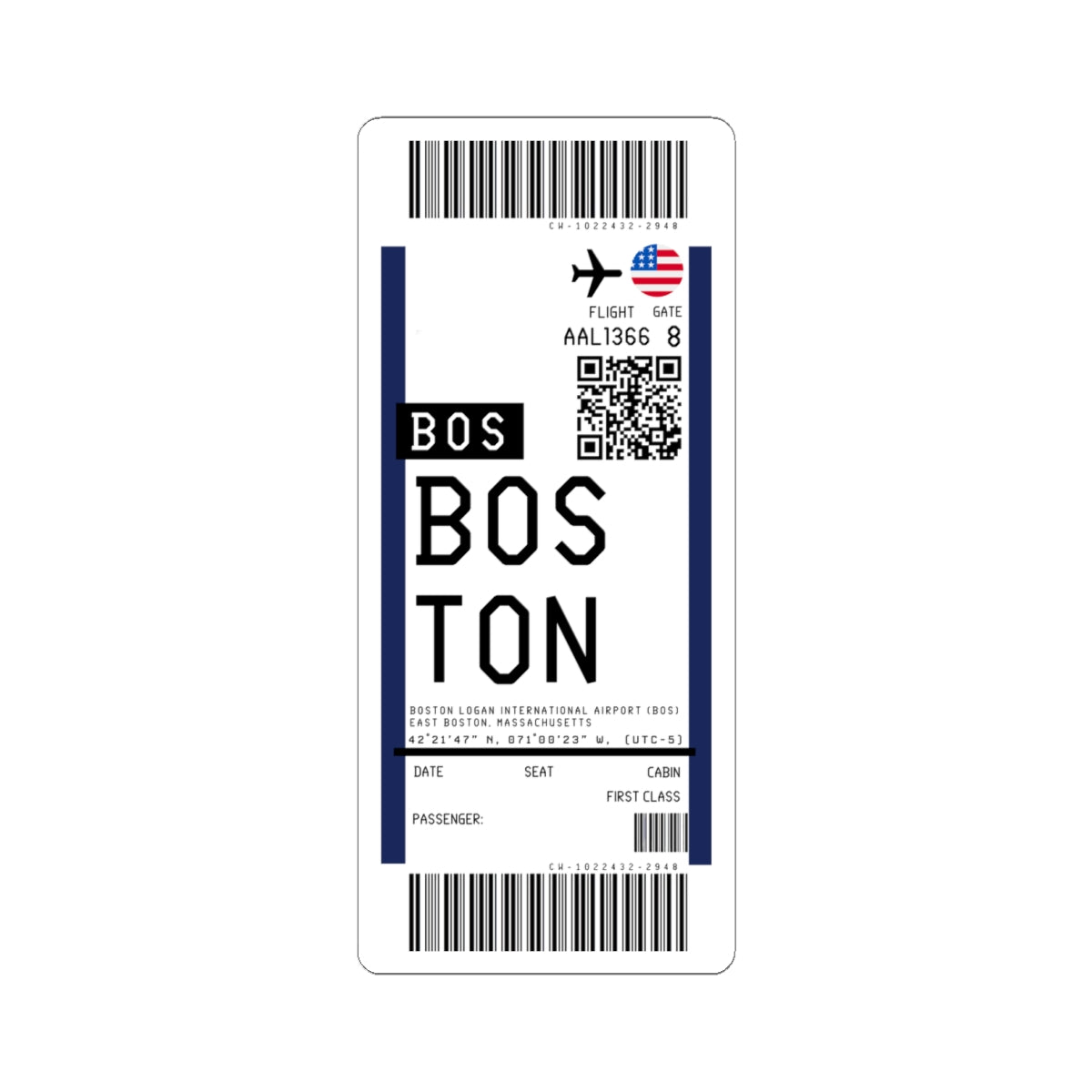 Boston Logan International Airport (BOS) Boarding Pass Sticker — Travel Luggage Decal