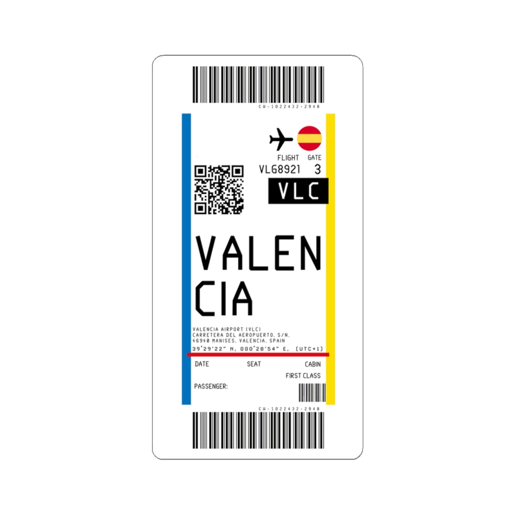 Valencia Airport (VLC) Boarding Pass Sticker — Travel Luggage Decal