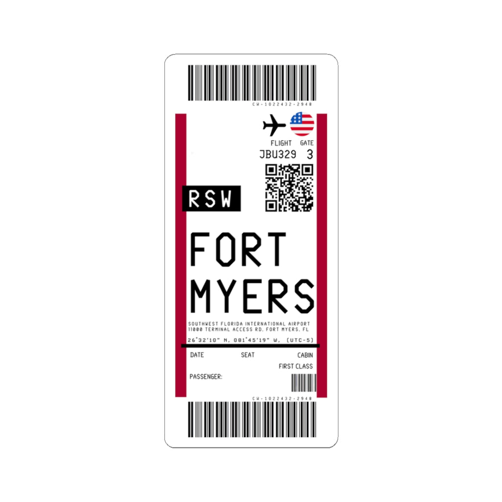 Southwest Florida International Airport (RSW) Boarding Pass Sticker — Travel Luggage Decal