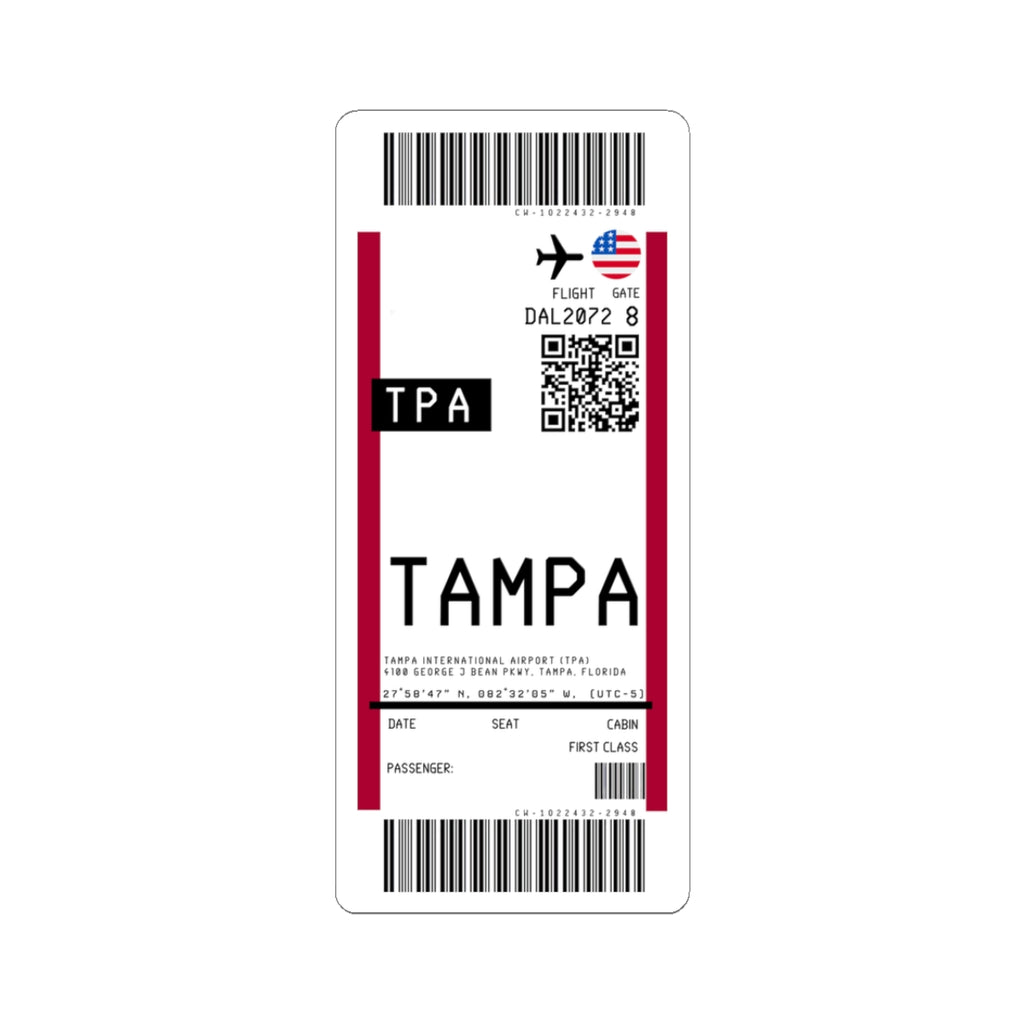 Tampa International Airport (TPA) Boarding Pass Sticker — Travel Luggage Decal