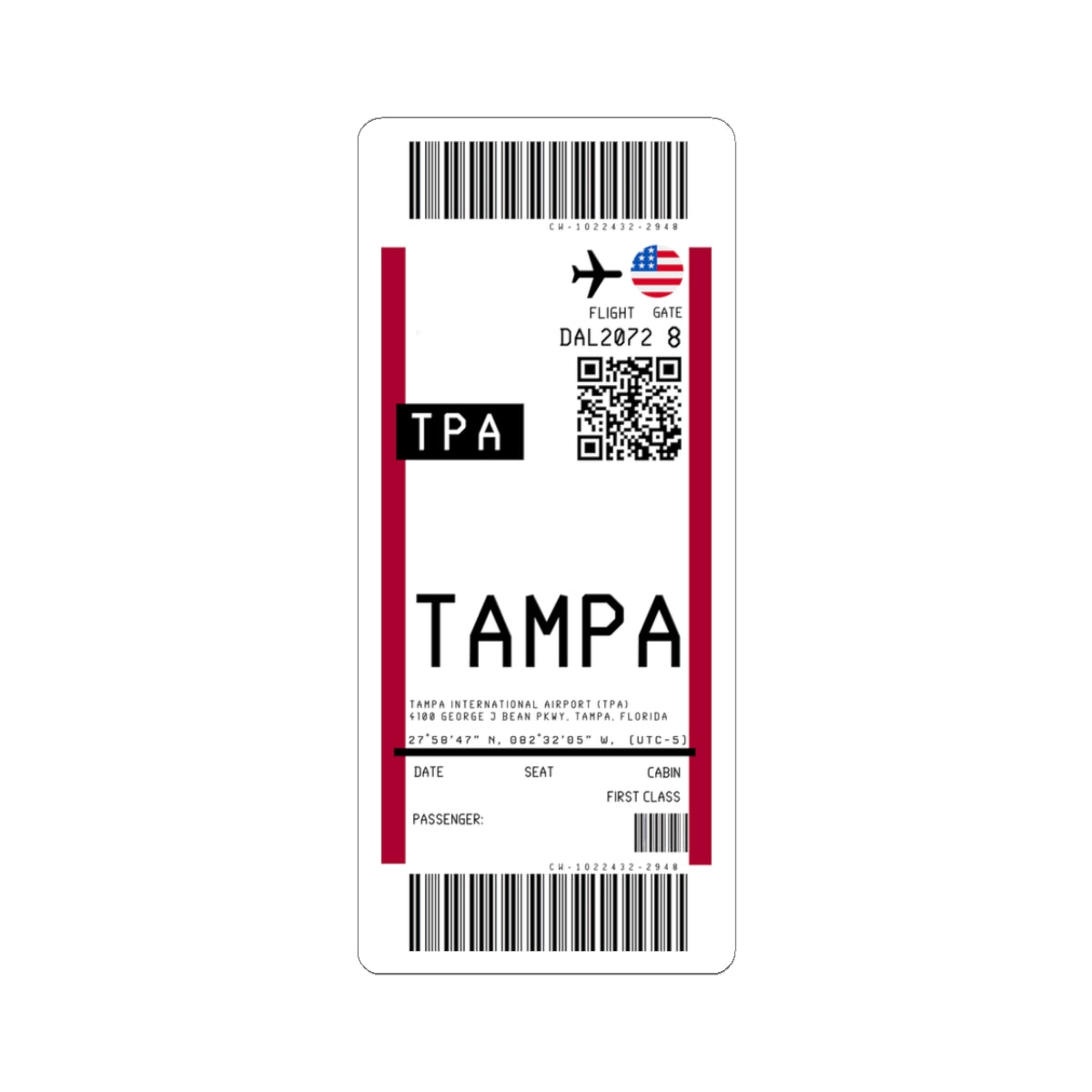 Tampa International Airport (TPA) Boarding Pass Sticker — Travel Luggage Decal