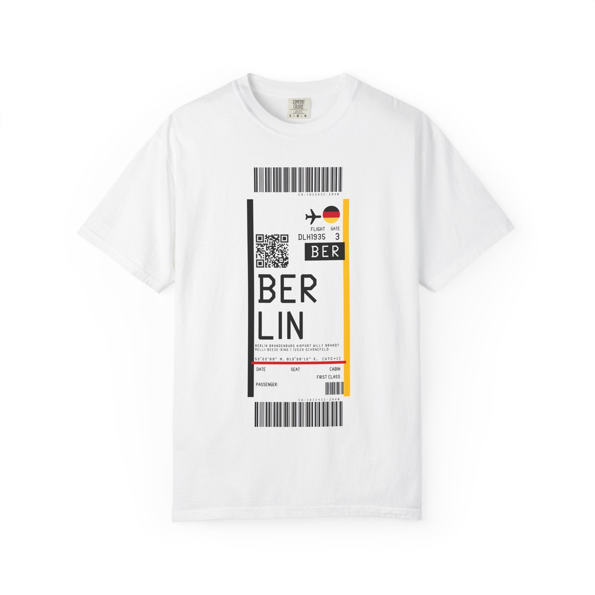 Berlin Brandenburg Airport (BER), Boarding Pass - White T‑Shirt - First Class Airport Ticket Travel