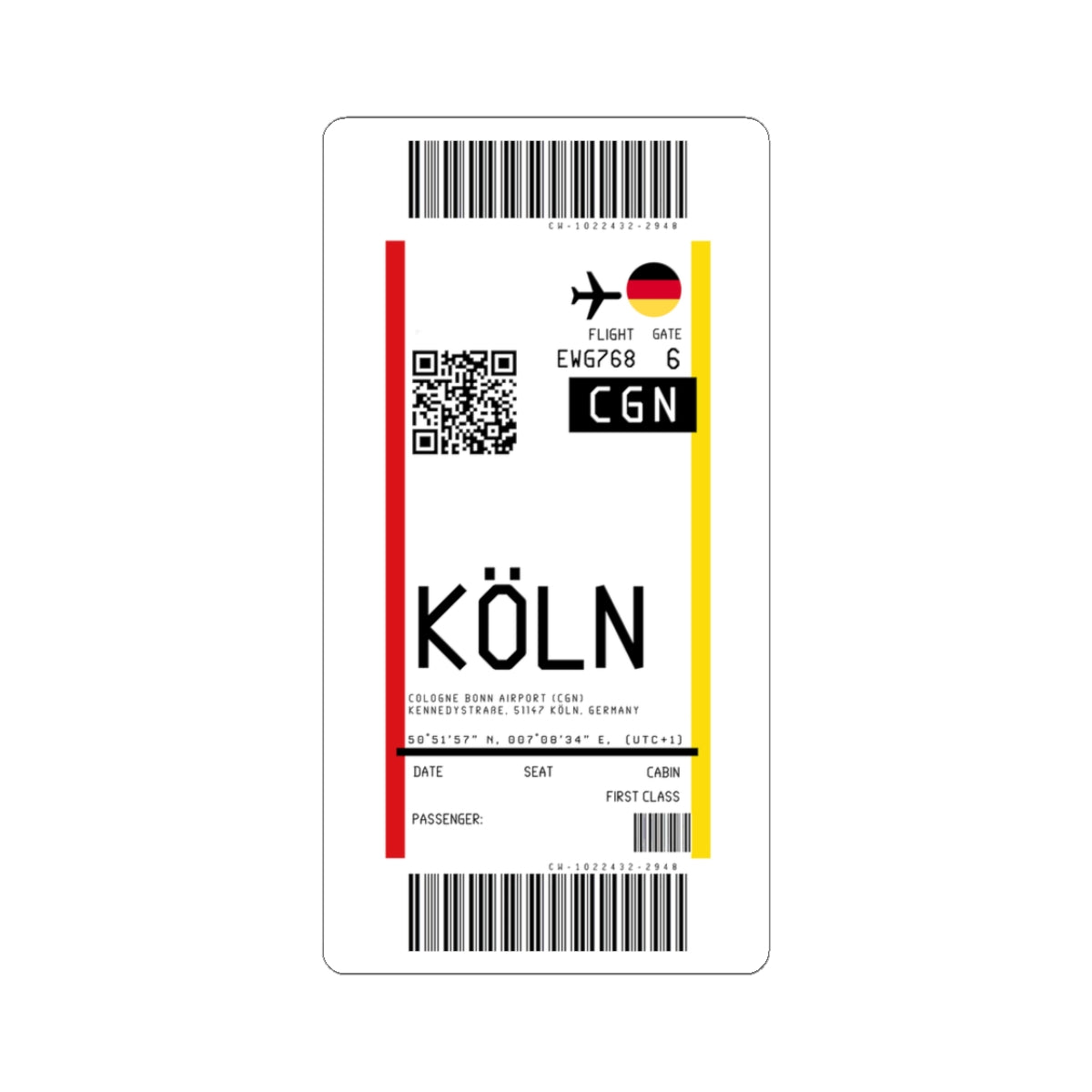 Cologne Bonn Airport (CGN) Boarding Pass Sticker — Travel Luggage Decal