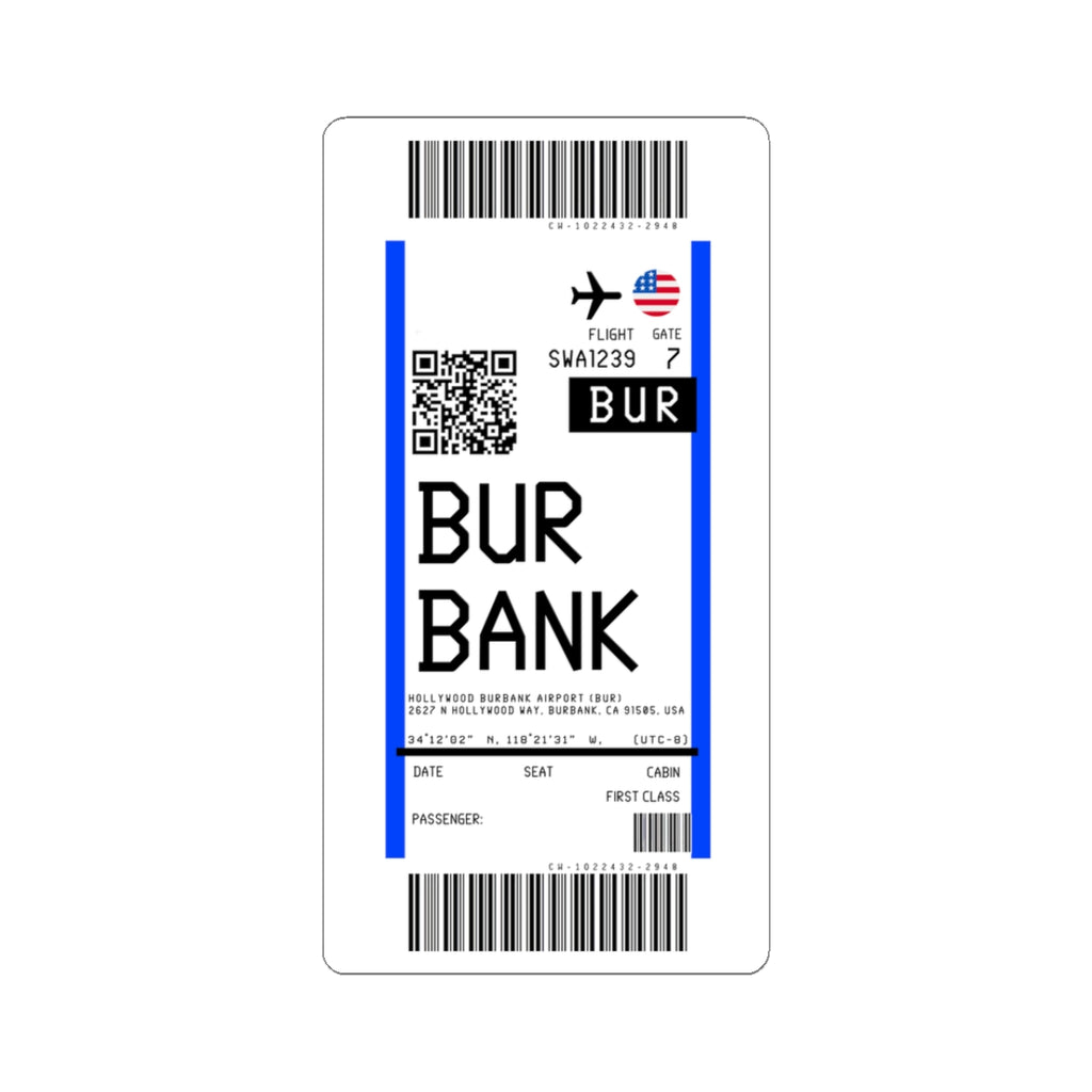 Hollywood Burbank Airport (BUR) Boarding Pass Sticker — Travel Luggage Decal