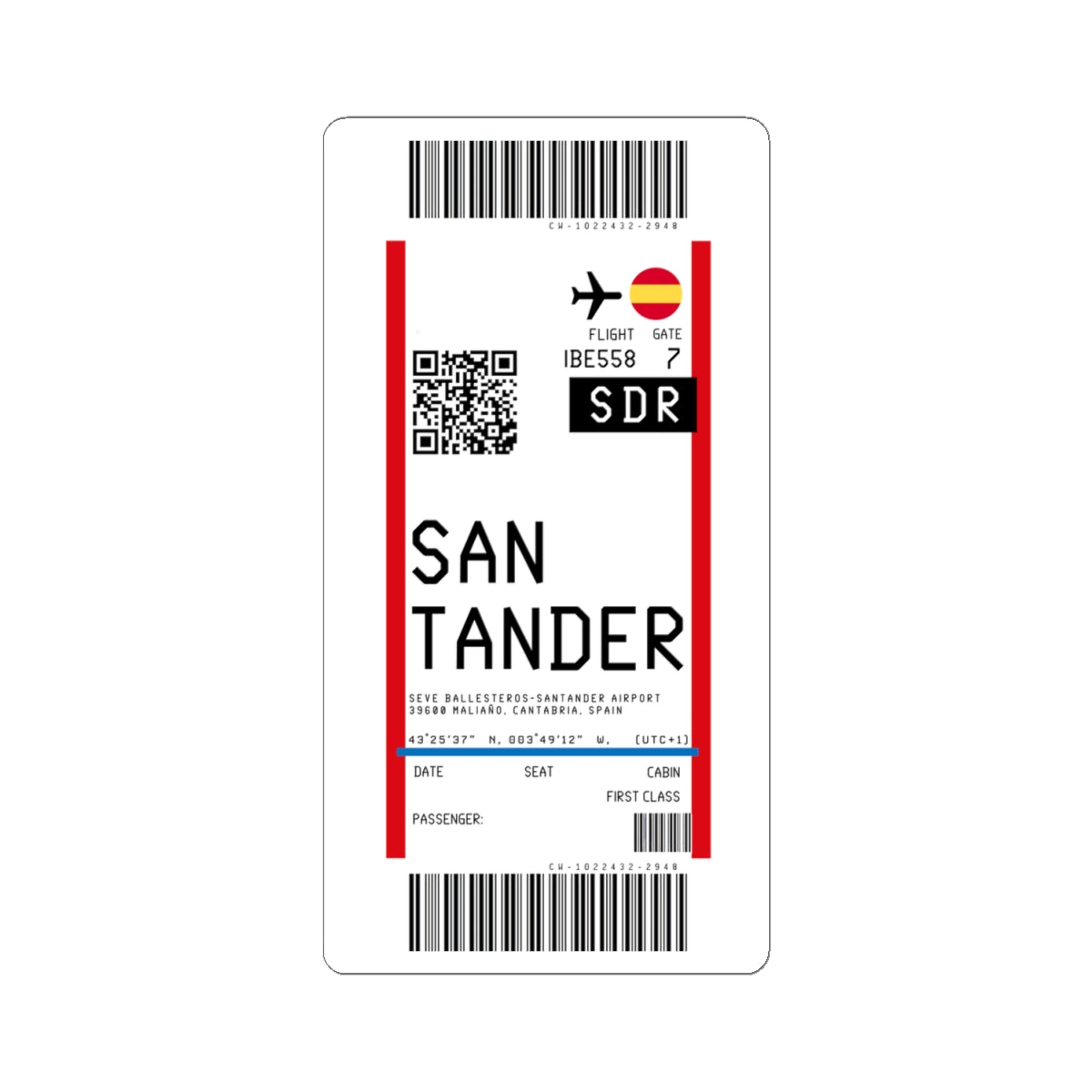 Santander Airport (SDR) Boarding Pass Sticker — Travel Luggage Decal