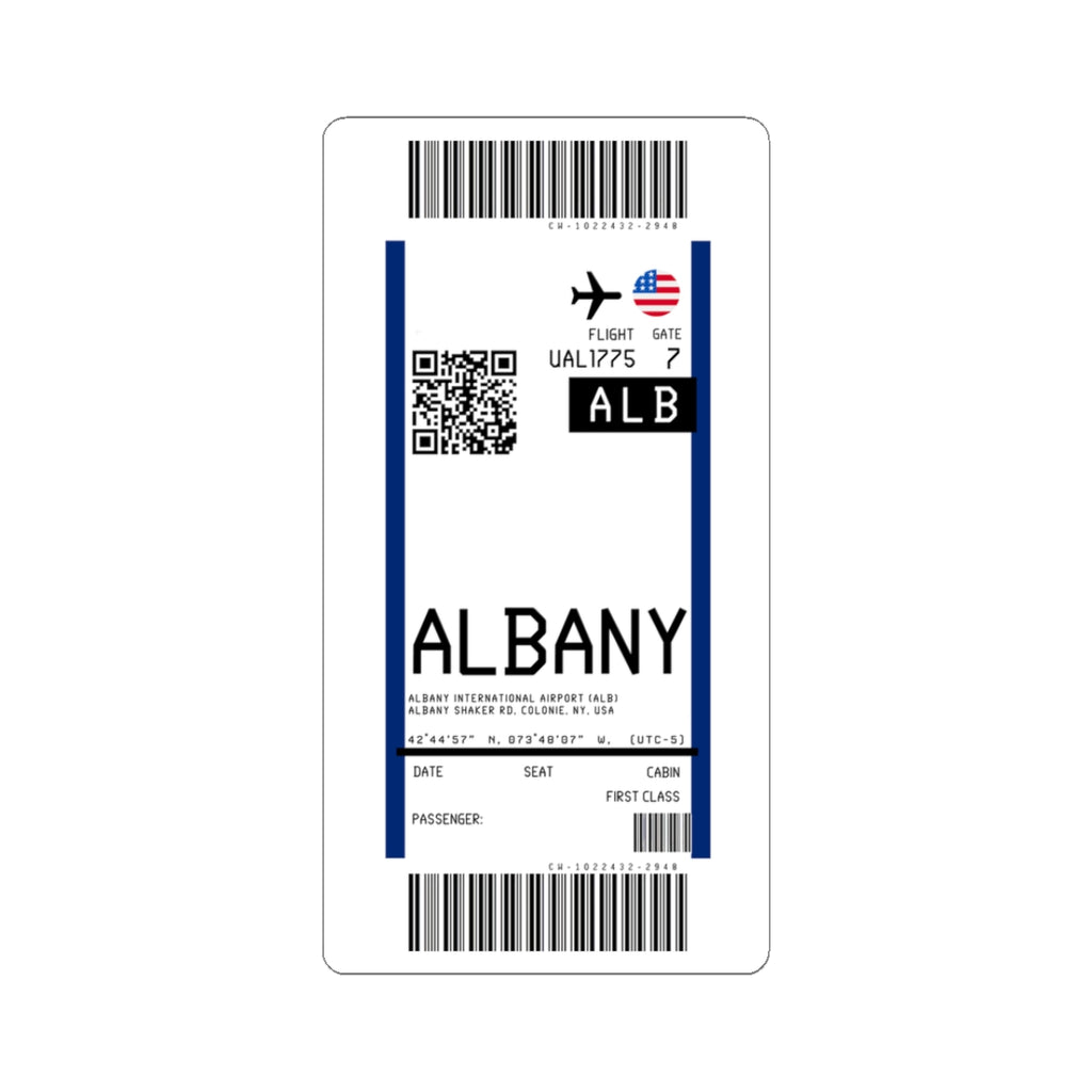 Albany International Airport (ALB) Boarding Pass Sticker — Travel Luggage Decal