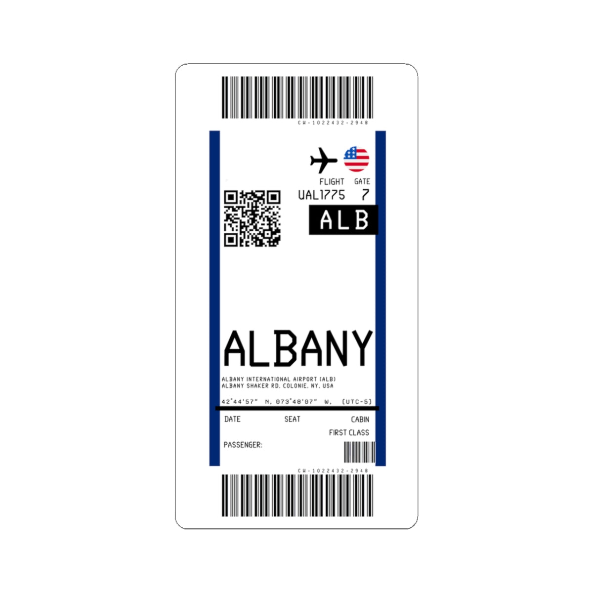 Albany International Airport (ALB) Boarding Pass Sticker — Travel Luggage Decal