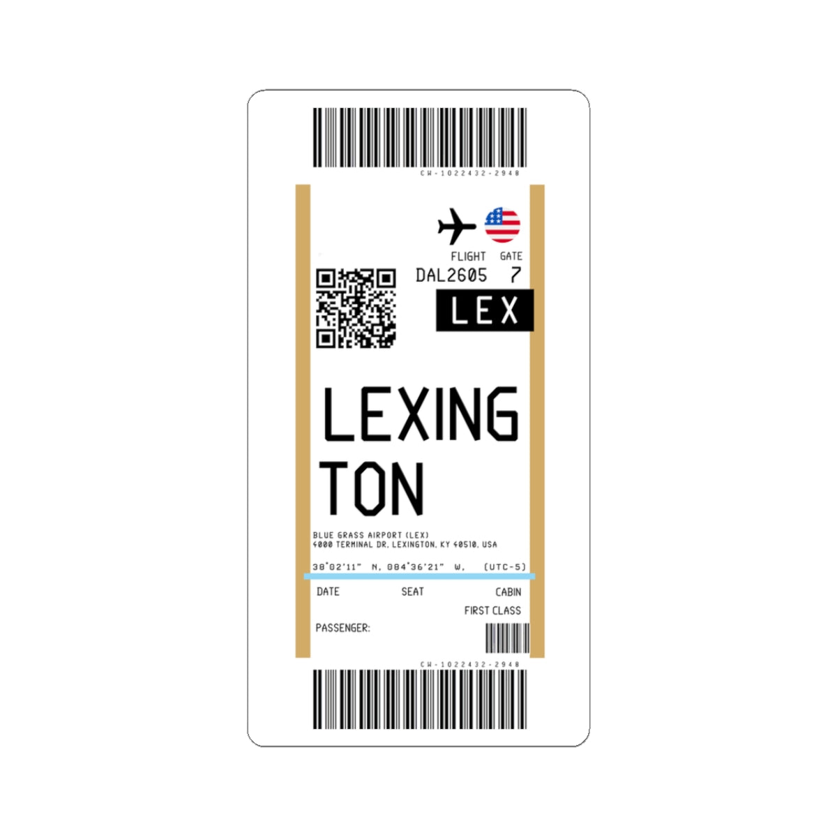 Blue Grass Airport (LEX) Boarding Pass Sticker — Travel Luggage Decal