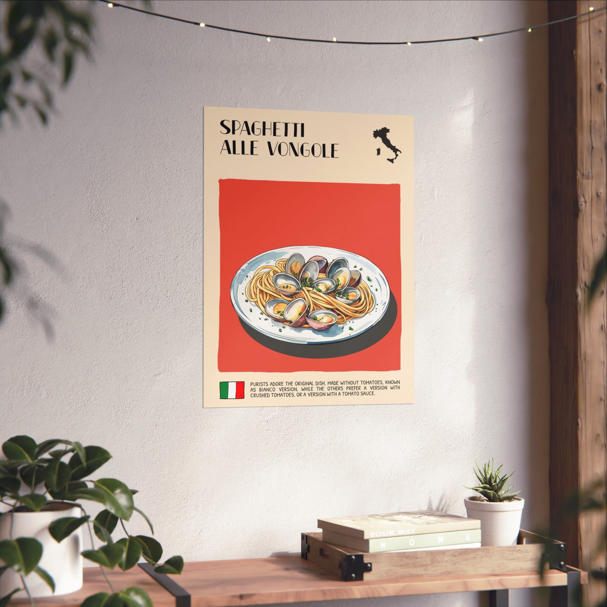 Spaghetti Alle Vongole Poster —  Kitchen Art Vertical Matte Print