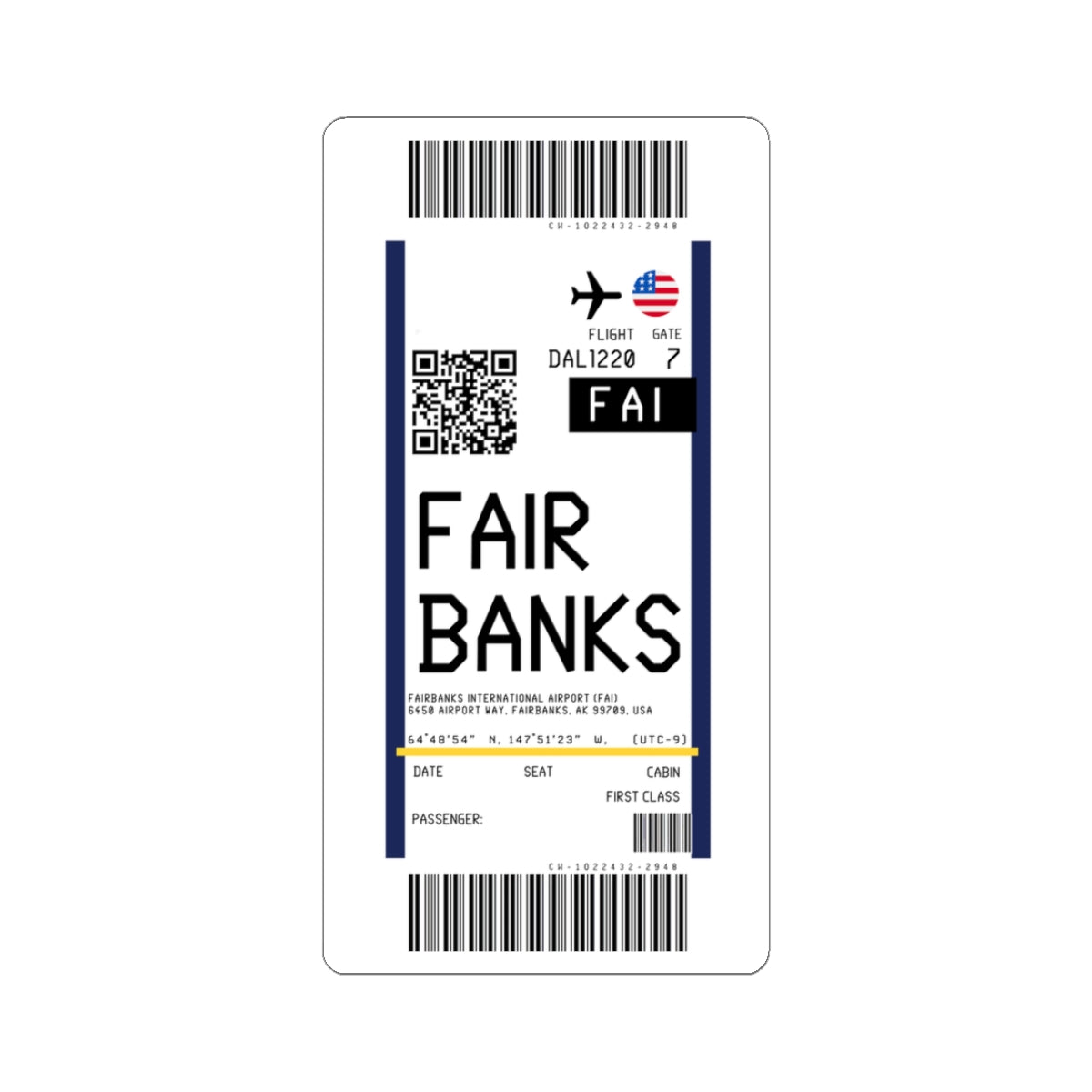 Fairbanks International Airport (FAI) Boarding Pass Sticker — Travel Luggage Decal