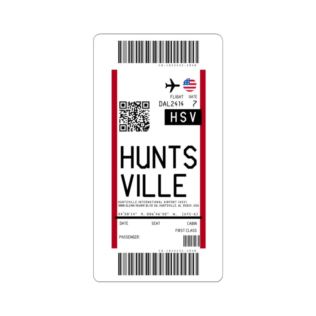 Huntsville International Airport (HSV) Boarding Pass Sticker — Travel Luggage Decal
