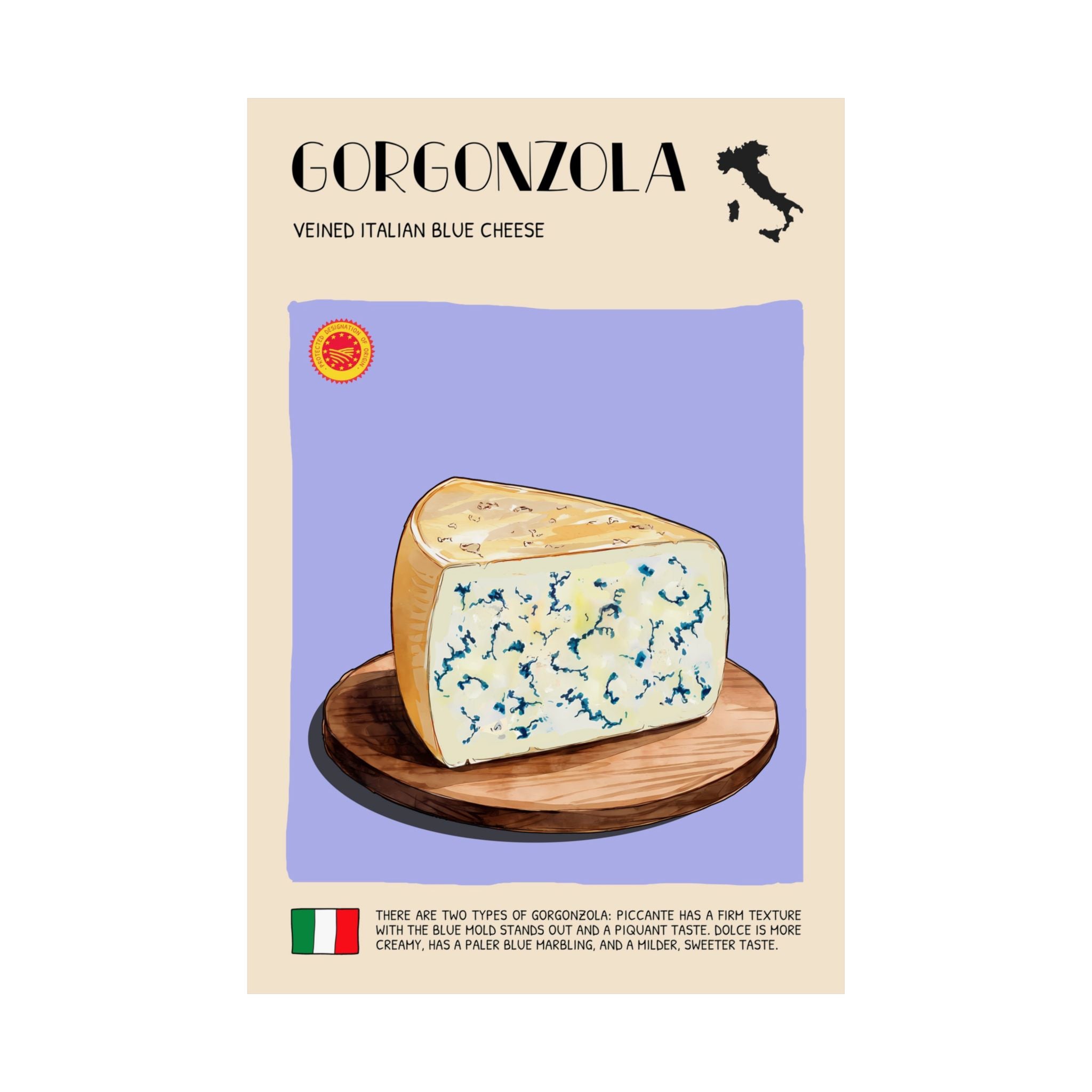 Gorgonzola Cheese Poster — Kitchen Art Vertical Matte Print