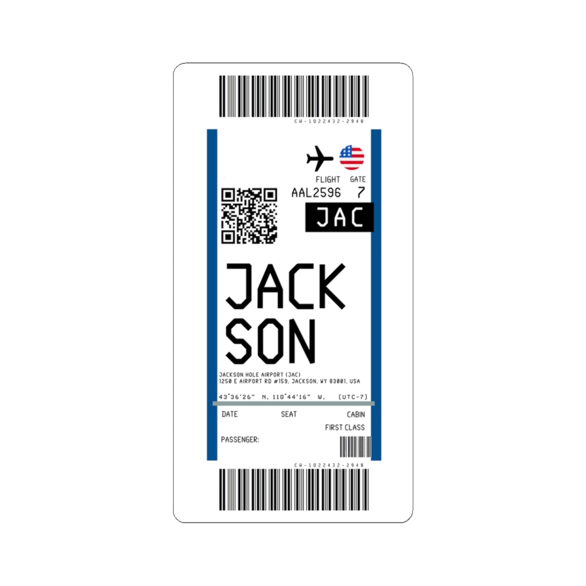 Jackson Hole Airport (JAC) Boarding Pass Sticker — Travel Luggage Decal