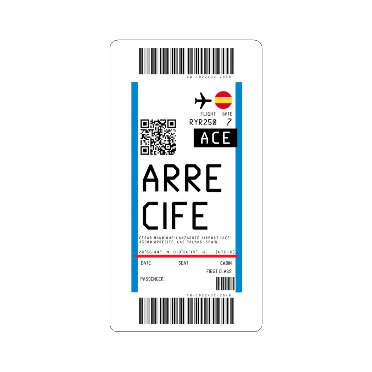 César Manrique-Lanzarote Airport (ACE) Boarding Pass Sticker — Travel Luggage Decal