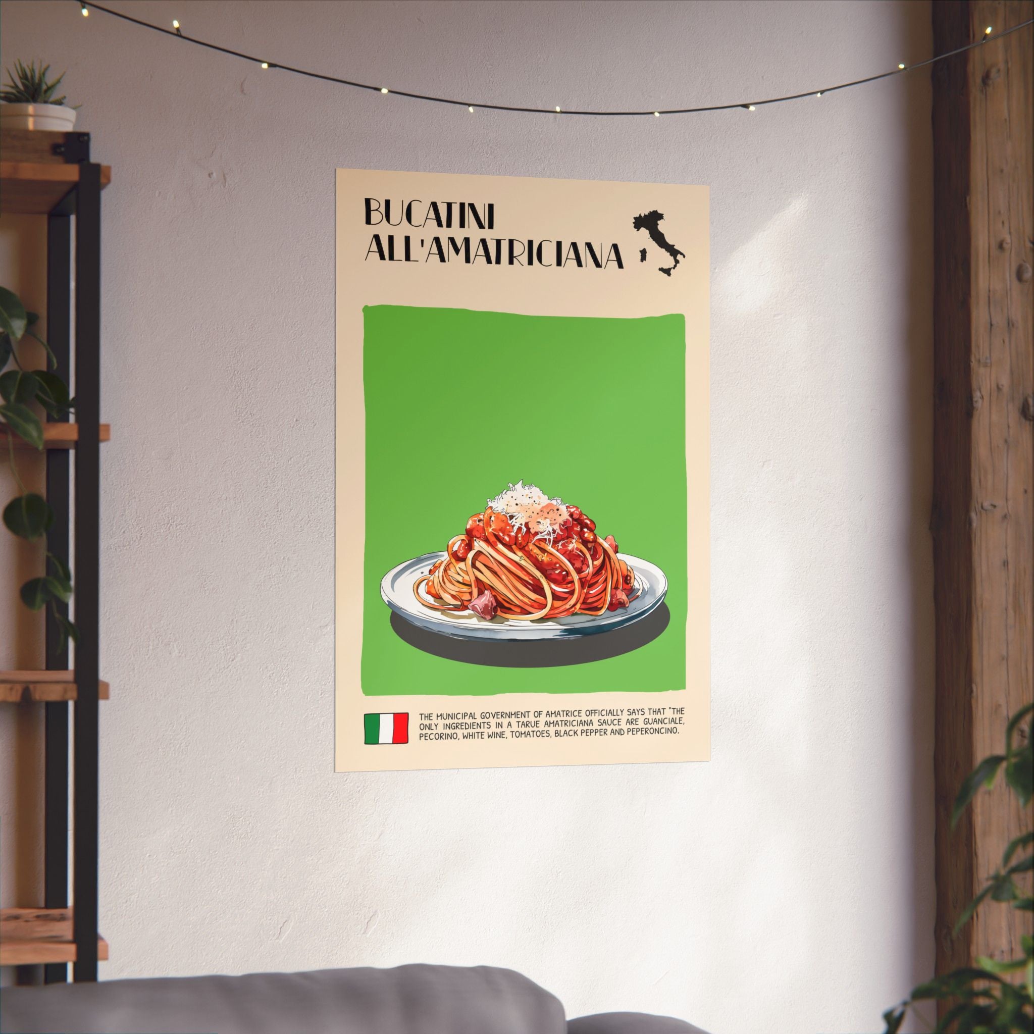 Bucatini all'Amatriciana Poster —  Kitchen Art Vertical Matte Print