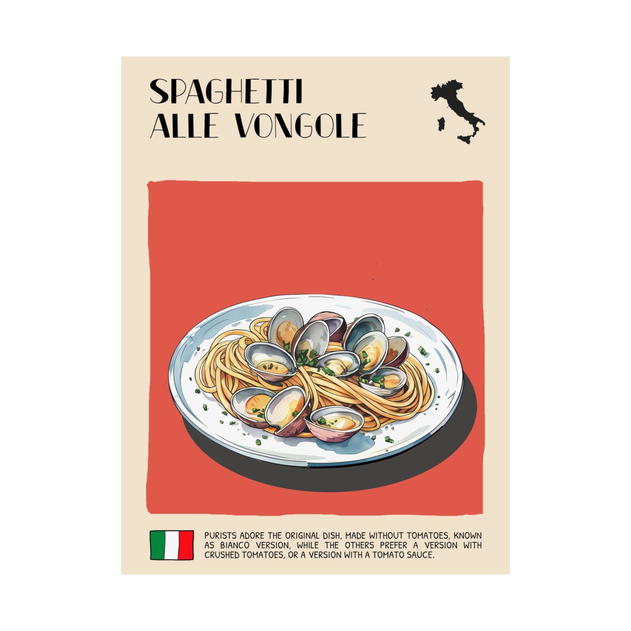 Spaghetti Alle Vongole Poster —  Kitchen Art Vertical Matte Print