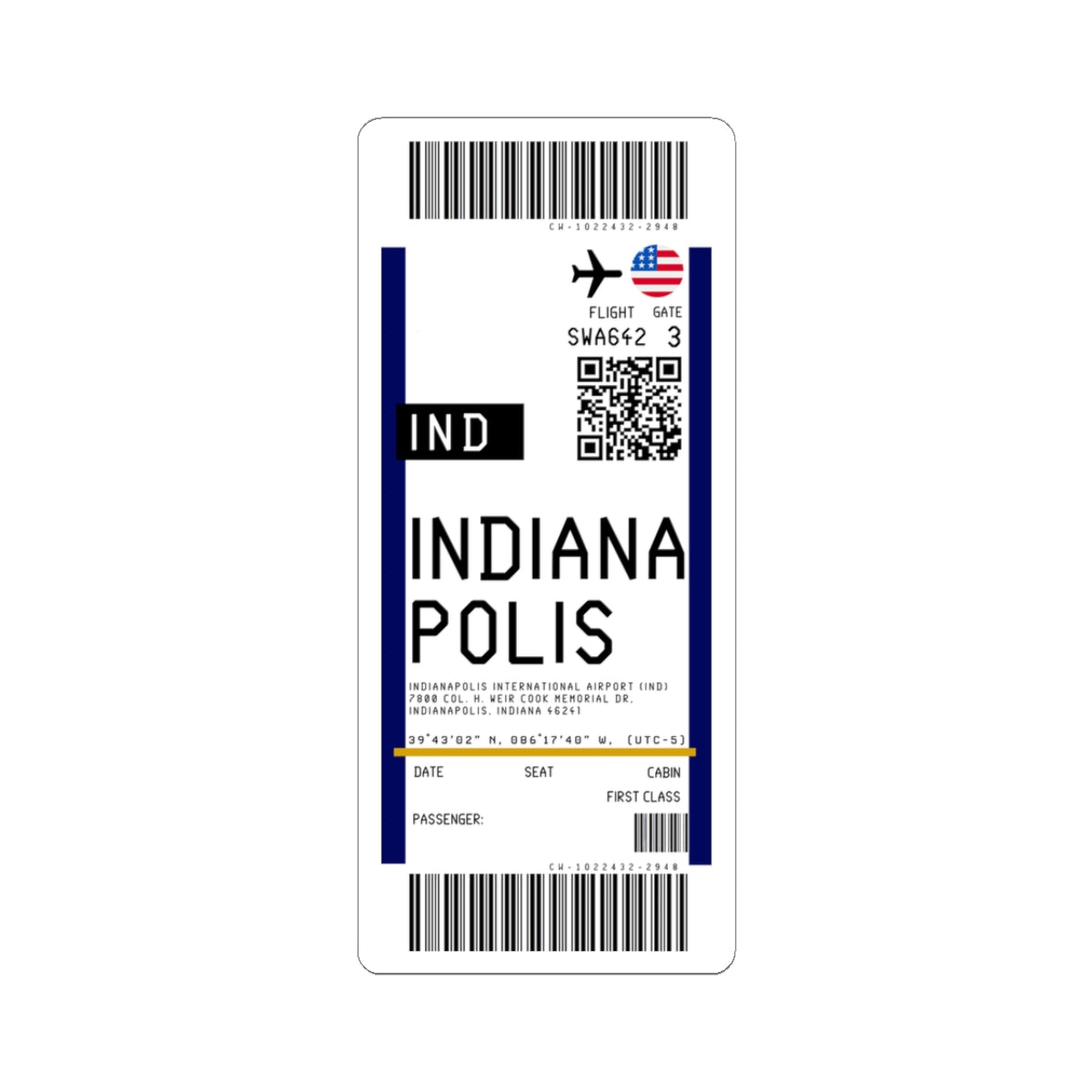 Indianapolis International Airport (IND) Boarding Pass Sticker — Travel Luggage Decal
