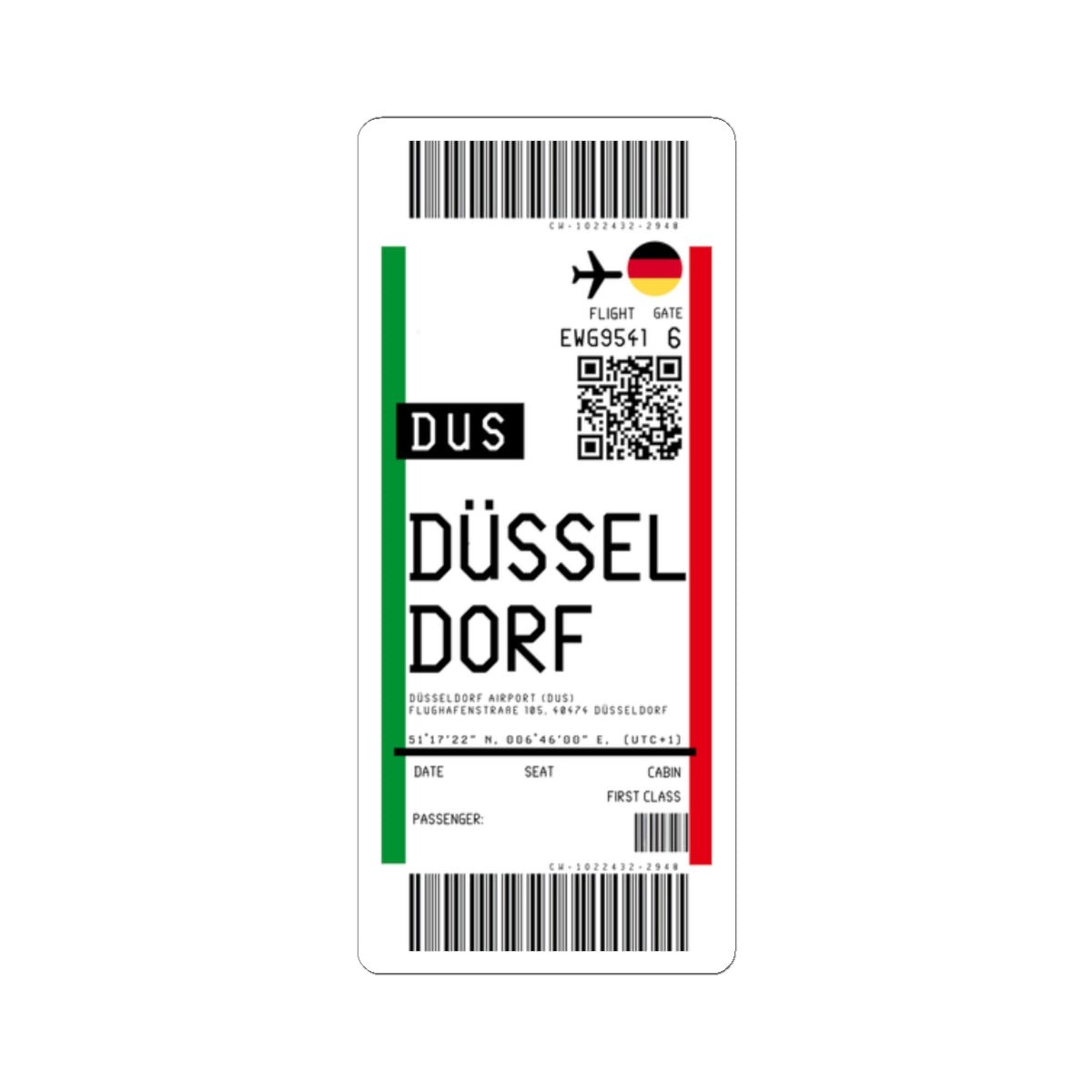 Düsseldorf Airport (DUS) Boarding Pass Sticker — Travel Luggage Decal