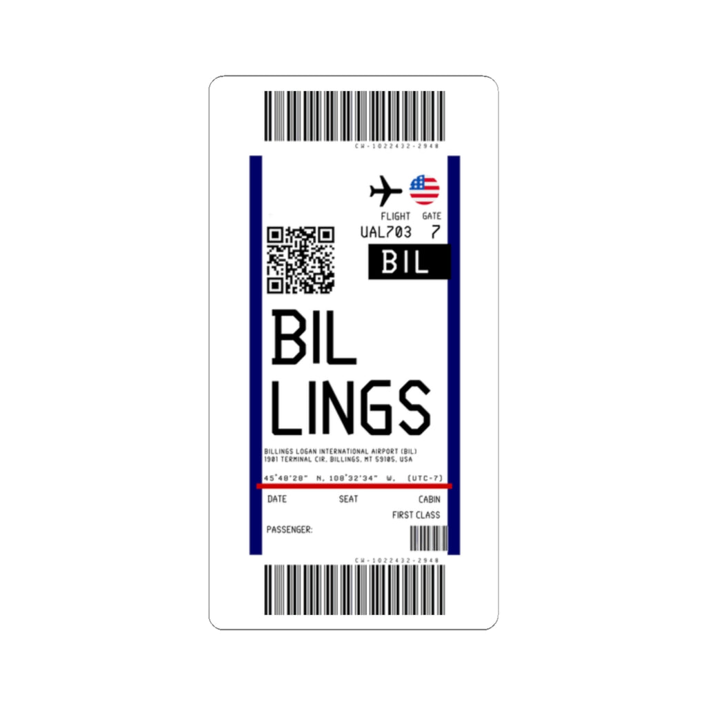 Billings-Logan International Airport  (BIL) Boarding Pass Sticker — Travel Luggage Decal