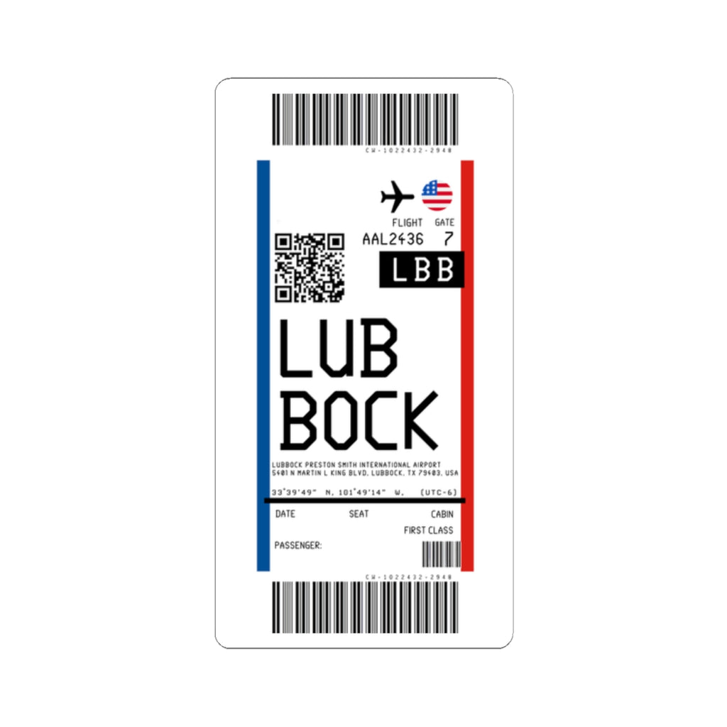 Lubbock Preston Smith International Airport (LBB) Boarding Pass Sticker — Travel Luggage Decal