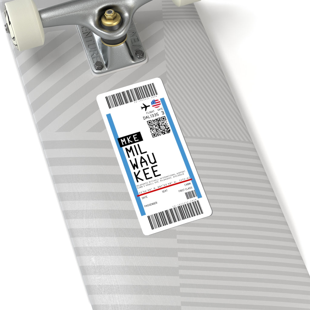 Milwaukee Mitchell International Airport (MKE) Boarding Pass Sticker — Travel Luggage Decal