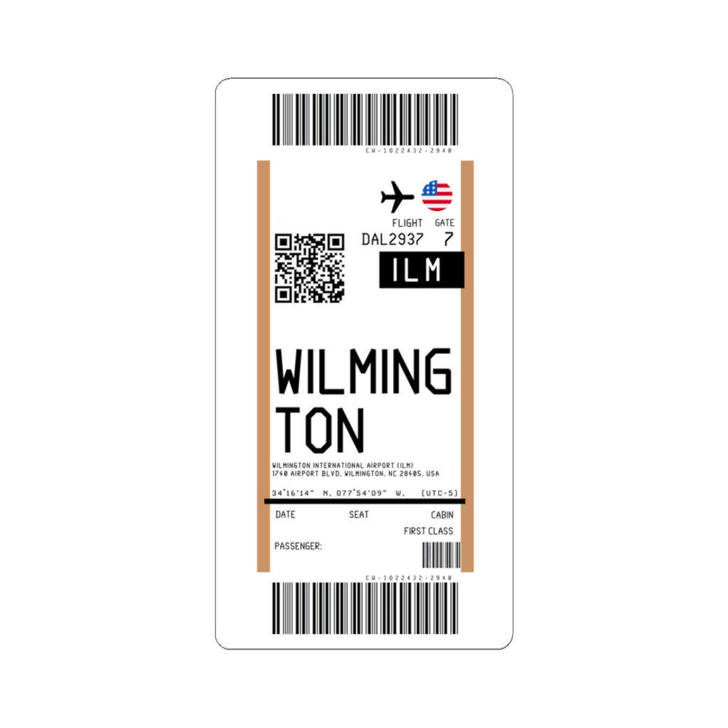 Wilmington International Airport (ILM) Boarding Pass Sticker — Travel Luggage Decal