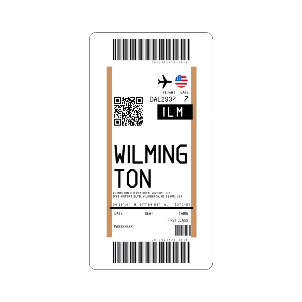 Wilmington International Airport (ILM) Boarding Pass Sticker — Travel Luggage Decal