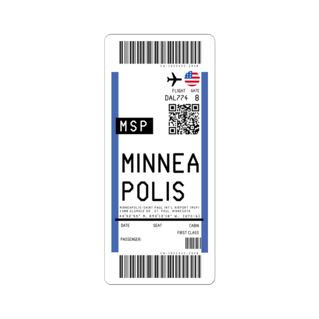 Minneapolis–Saint Paul International Airport (MSP) Boarding Pass Sticker — Travel Luggage Decal