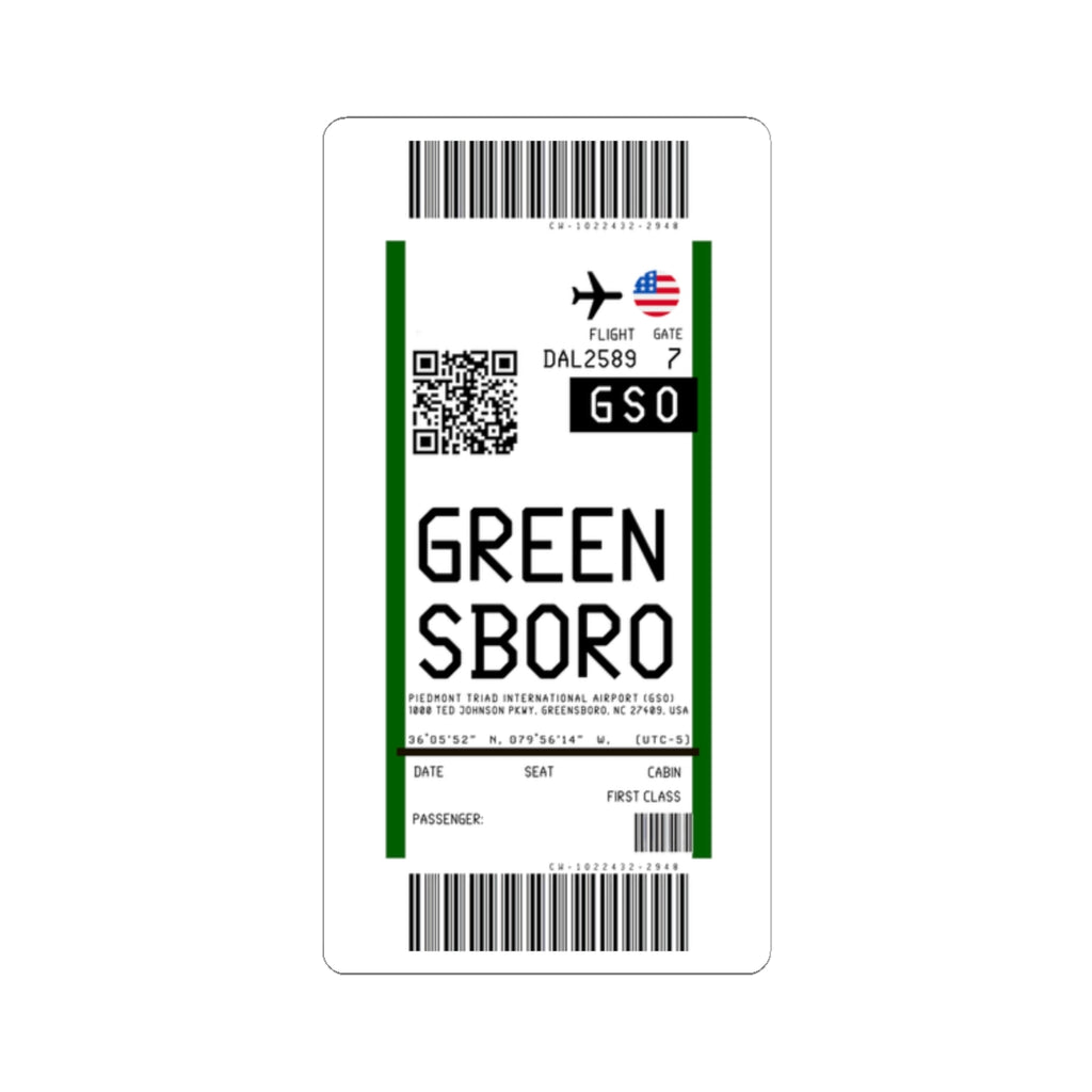Piedmont Triad International Airport (GSO) Boarding Pass Sticker — Travel Luggage Decal