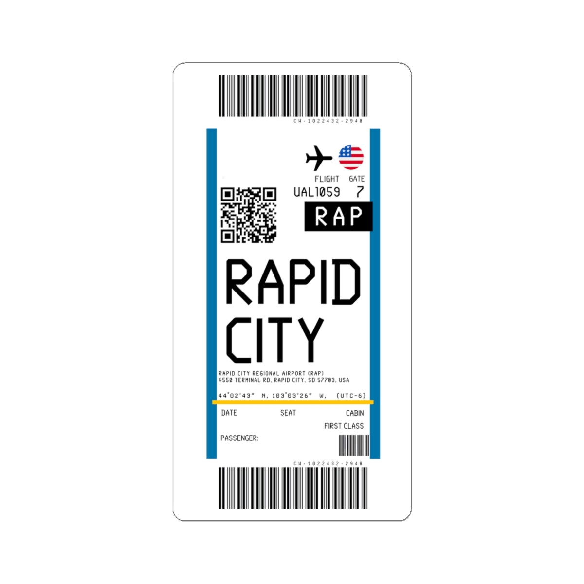 Rapid City Regional Airportt (RAP) Boarding Pass Sticker — Travel Luggage Decal